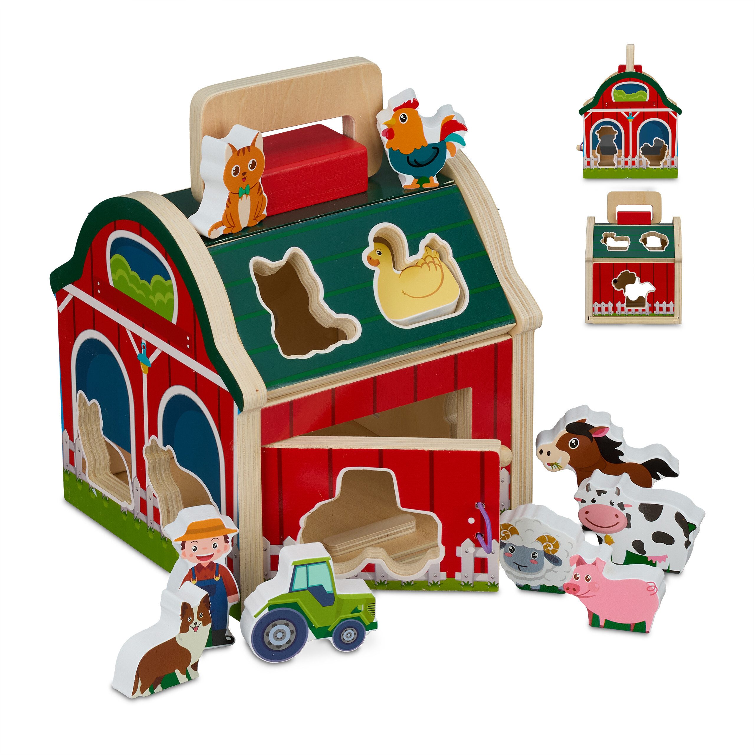 relaxdays Steckspielzeug Steckhaus aus Holz Bauernhof, (11-tlg)