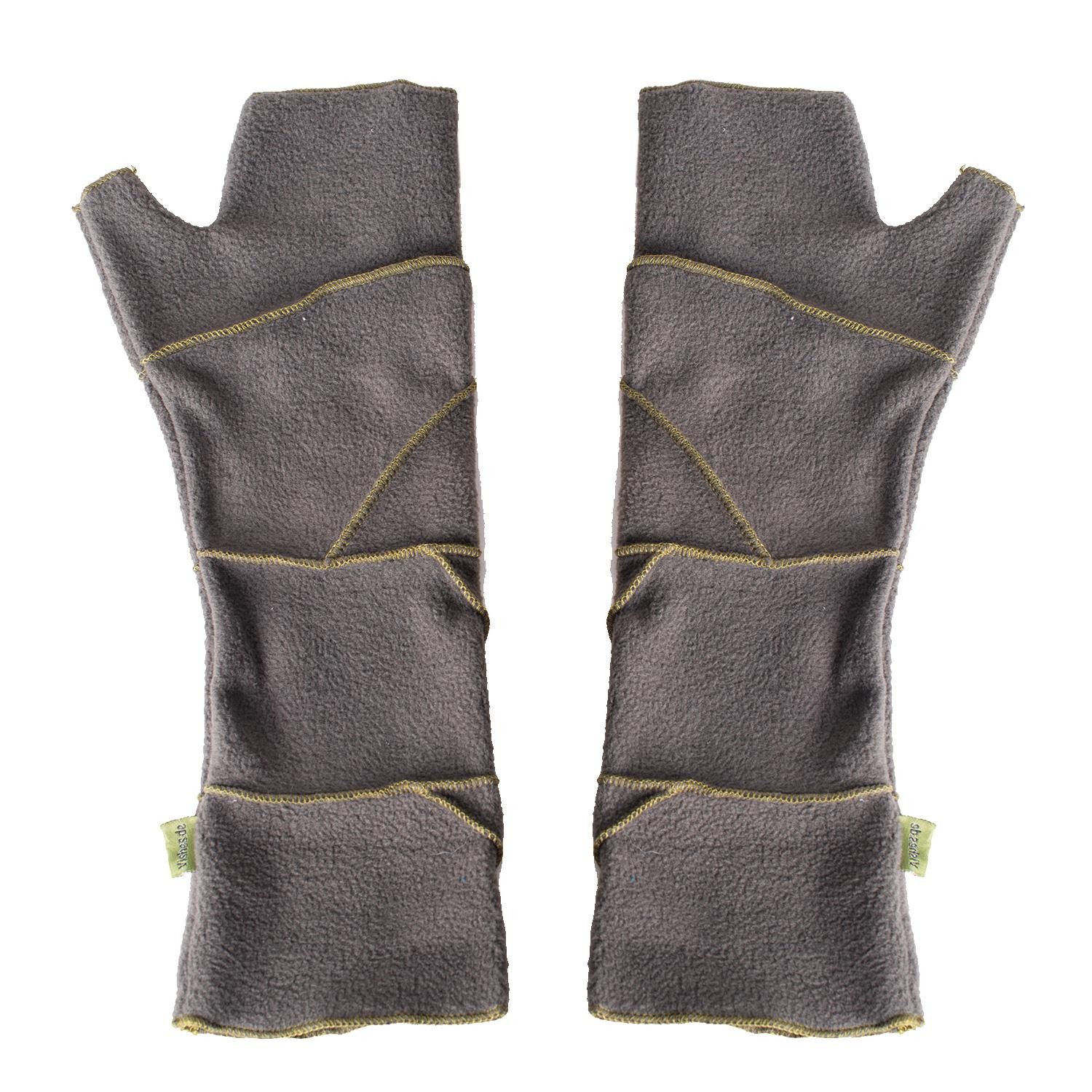 Vishes Armstulpen Warme Patchwork Fleece Handstulpen mit farblich abgesetzten Nähten Alternative Bekleidung, Ethno, Hippie, Retro Style