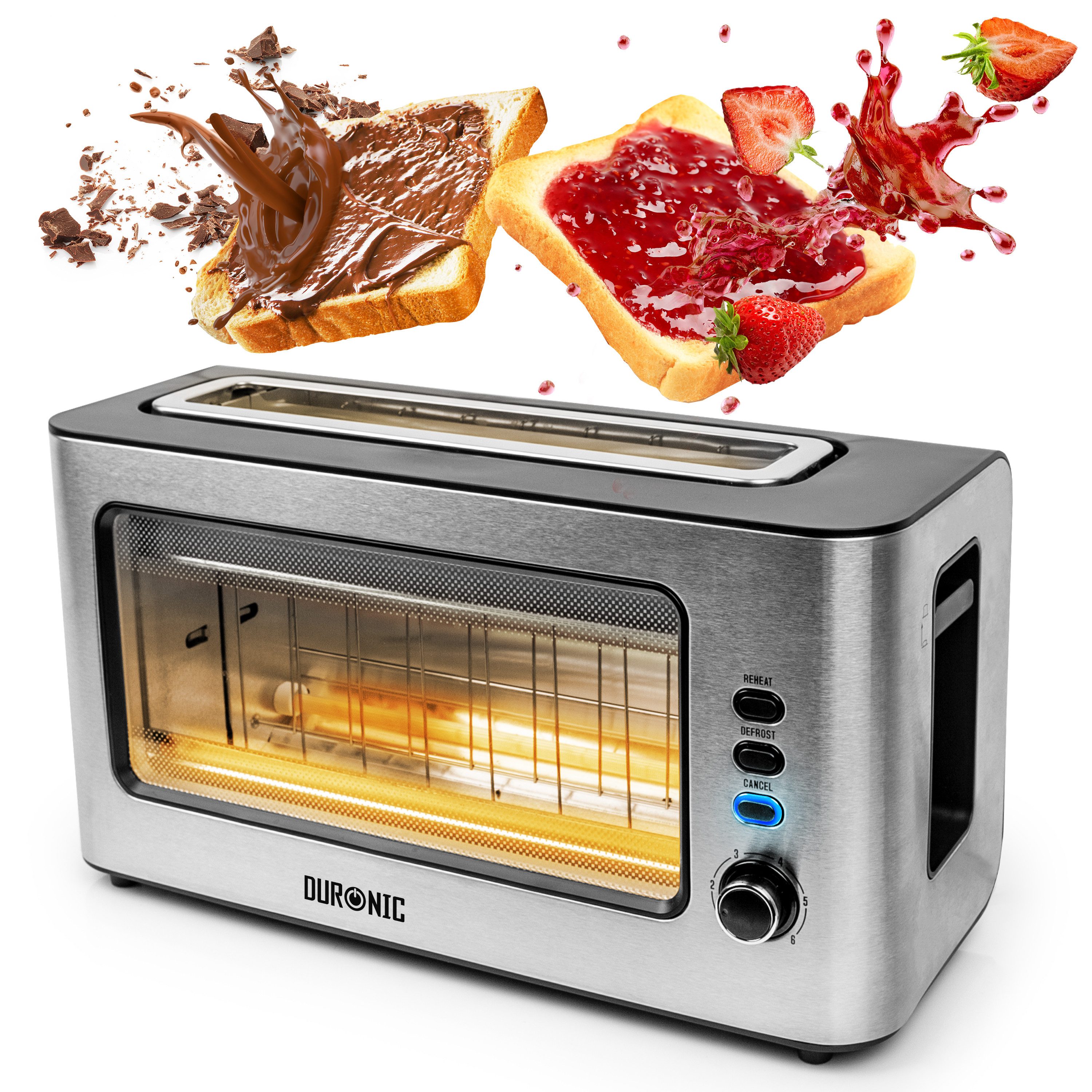 Duronic Тостеры TB10, 1 langer Schlitz, für 2 Scheiben, 1000 W, Тостеры mit Glasfenster