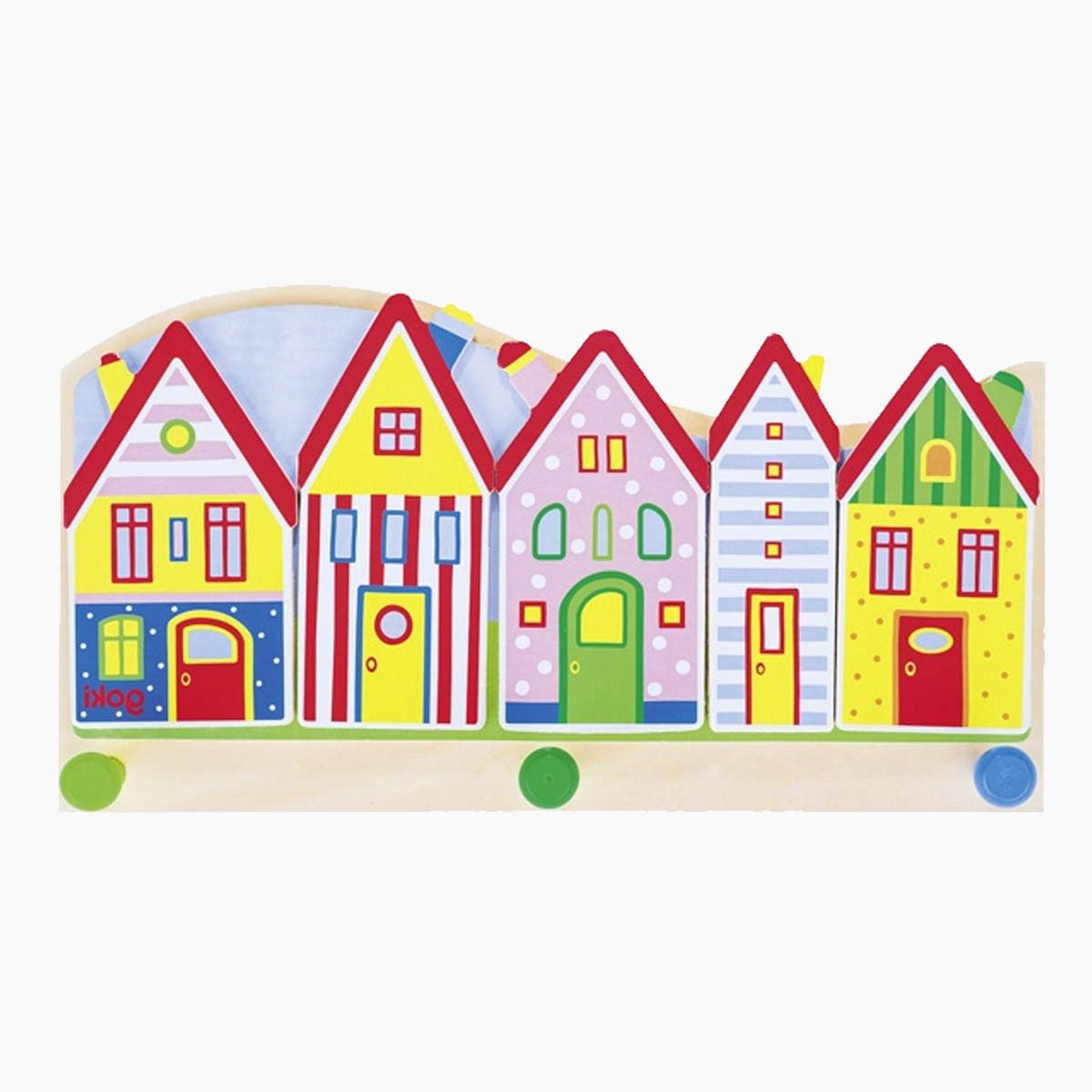 goki Garderobenpaneel Garderobe Kleine Stadt 2er Set (Spar-Set, 2 St., set), Garderobe aus Holz für Ordnung und Selbstständigkeit
