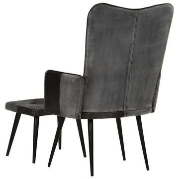 vidaXL Sessel Sessel mit Hocker Schwarz Echtleder und Canvas (1-St)