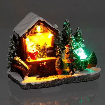 BURI Dekofigur Winterlicher Deko-Verkaufsstand mit 4 bunten LEDs