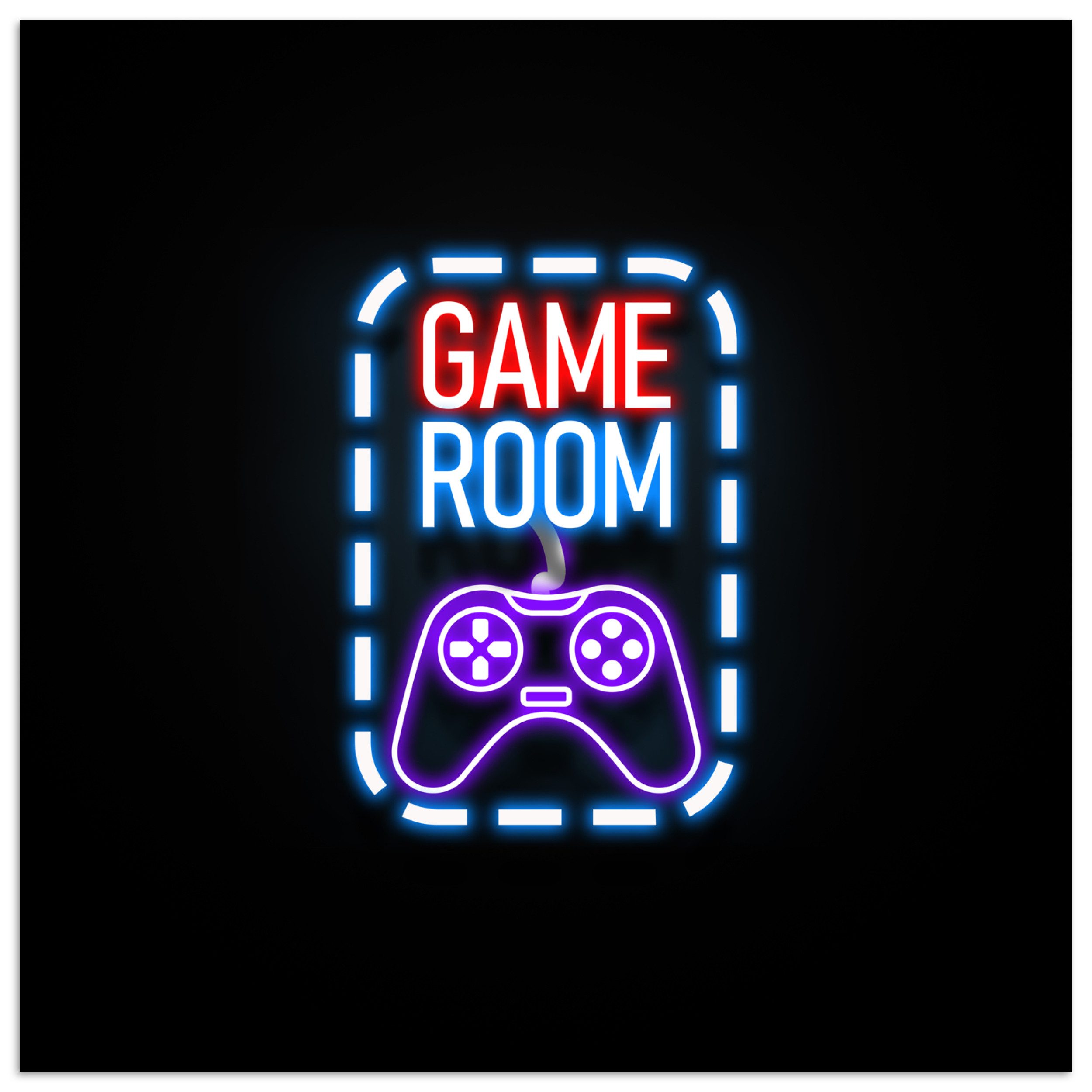 MuchoWow Poster Neon - Zitate - Spielzimmer - Controller - Schwarz, (1 St), Poster ohne Rahmen, Wandbild, Wandposter, 30x30 cm