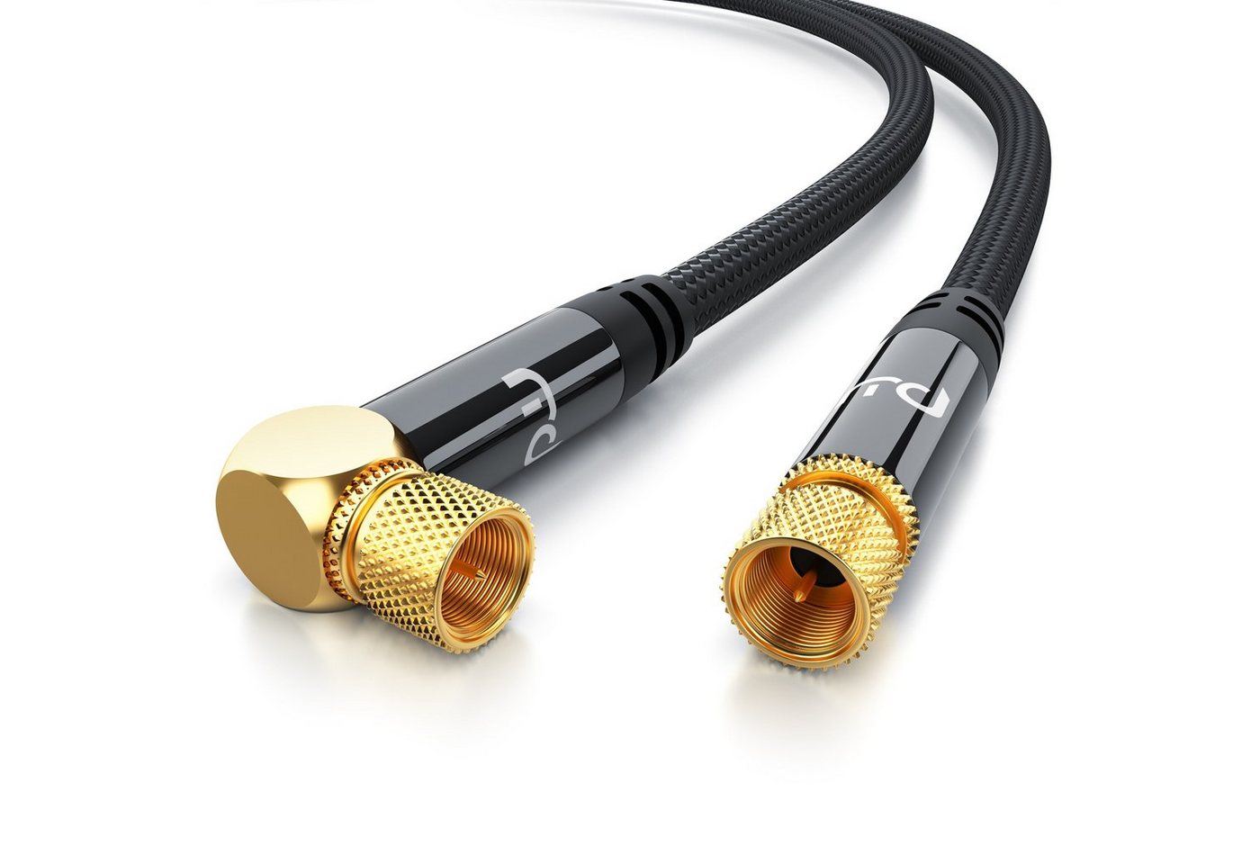 Primewire HDTV Satellitenkabel gewinkelt, 135Db 75 Ohm, Stoffummantelung - 2m SAT-Kabel, Koaxial, F-Verbinder, Stecker (200 cm), geschirmt gegen Störsignale, für Sat-Schüssel, Receiver, Multischalter