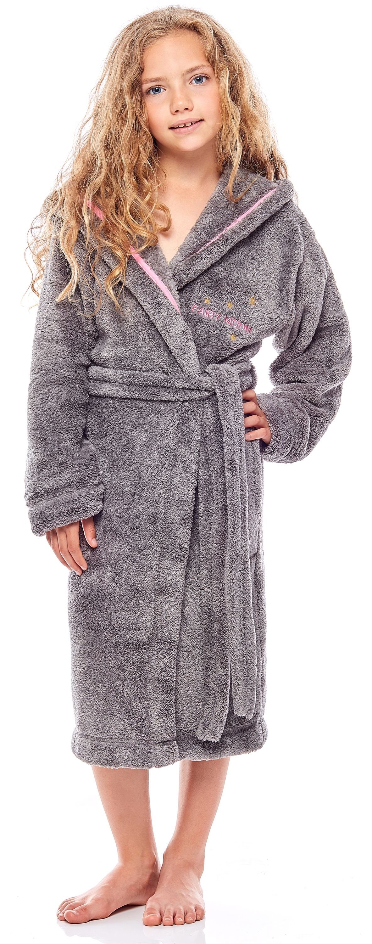 L&L Bademantel Mädchen & Jugend Bademantel mit Kapuze LL0016, 3/4, Polyester, Kapuze