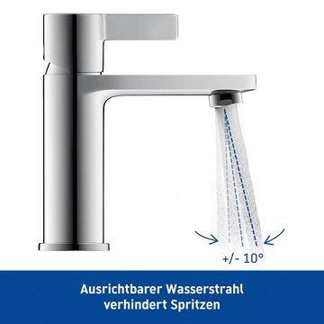 Duravit Waschtischarmatur D-Neo Waschtischmischer, Größe M, mit Zugstangen-Ablaufgarnitur mit AquaControl und AirPlus, Ausladung 10,9 cm, Chrom