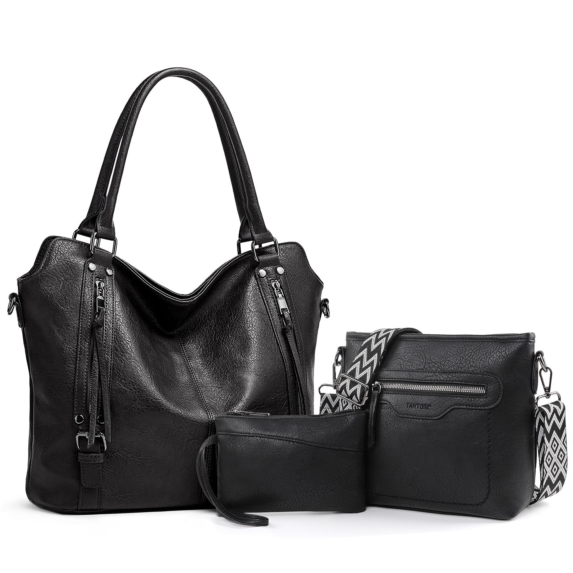 TAN.TOMI Handtasche 3-Tlg Shopper Schultertasche Geldbörse Damen Groß Umhängetasche, Für Freizeit Business Schule Büro usw in schlichter Optik