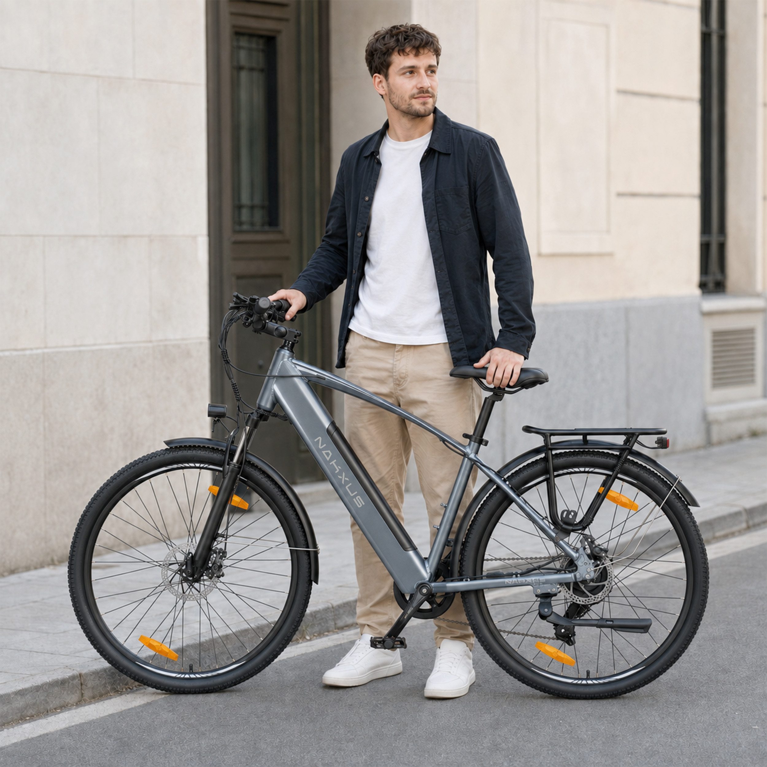 Vankel E-Bike Trekkingrad 27,5 Zoll Trekkingrad für Damen und Herren, 7 Gang, 450Wh max.70Km, 7 Gang Schimano Schaltwerk, Kettenschaltung, Heckmotor, 450 Wh, City Pedelec mit digitalem Display, leicht und aufladbar