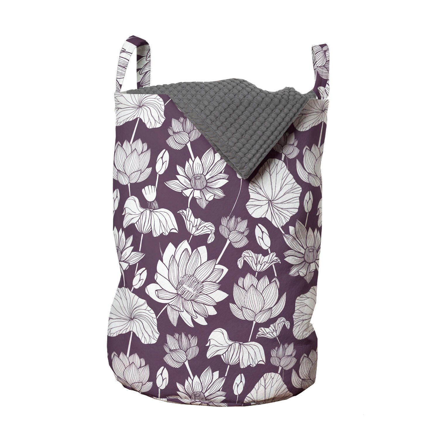 Abakuhaus Wäschesäckchen Wäschekorb mit Griffen Kordelzugverschluss für Waschsalons, Blume Monochrome Blumenweinl