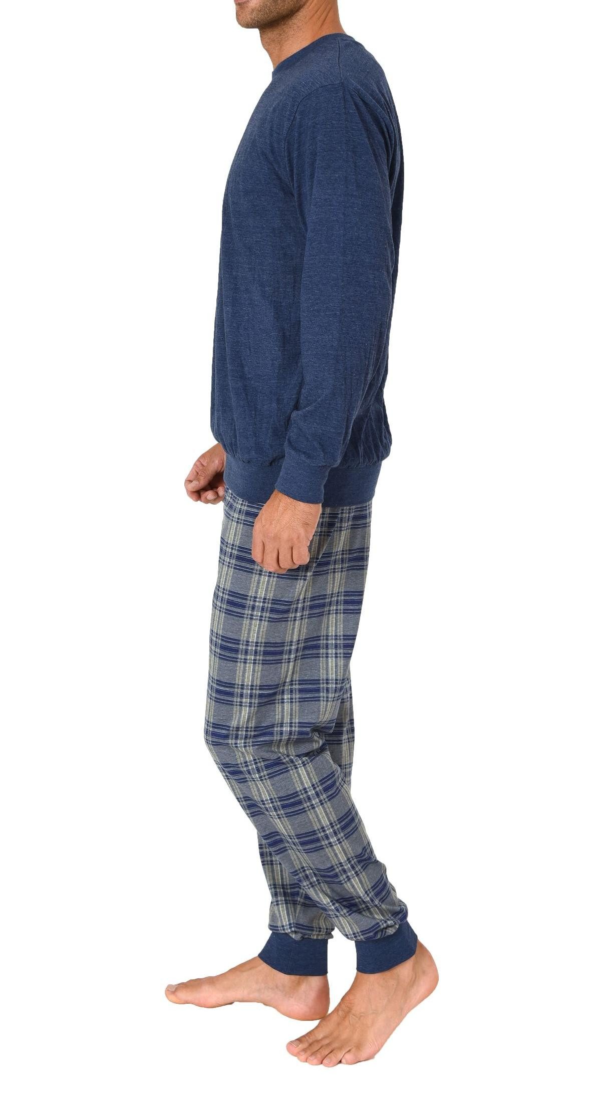Normann Pyjama Normann Herren Pyjama lang mit Bündchen und karierter Jersey günstig online kaufen