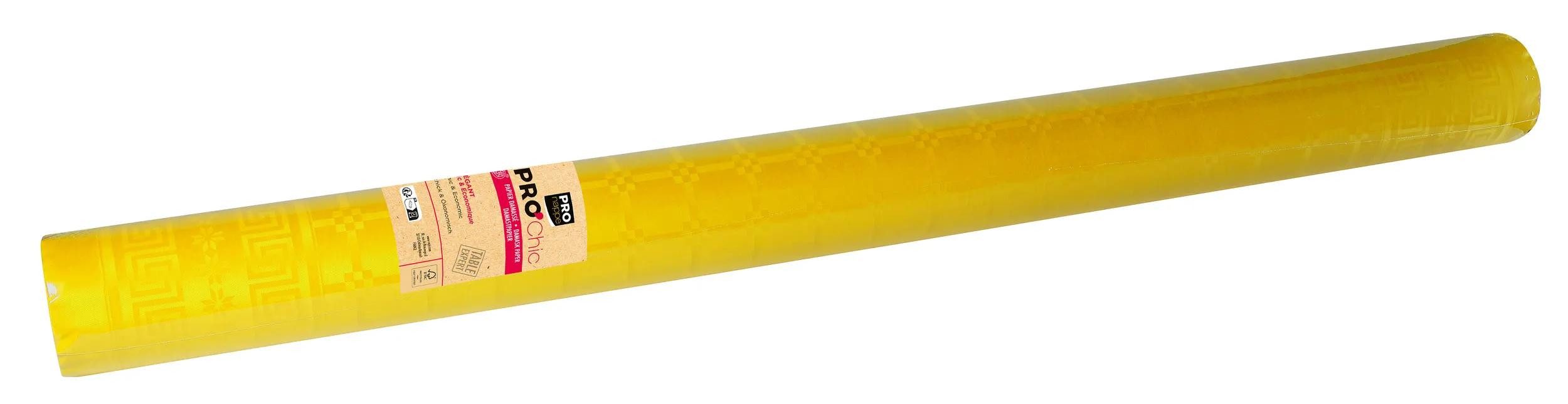 PROnappe Tischband 4x Papiertischdecke auf Rolle mit Damastprägung 50x1,18m Gelb R485020I, Nappes rouleaux papier damassé