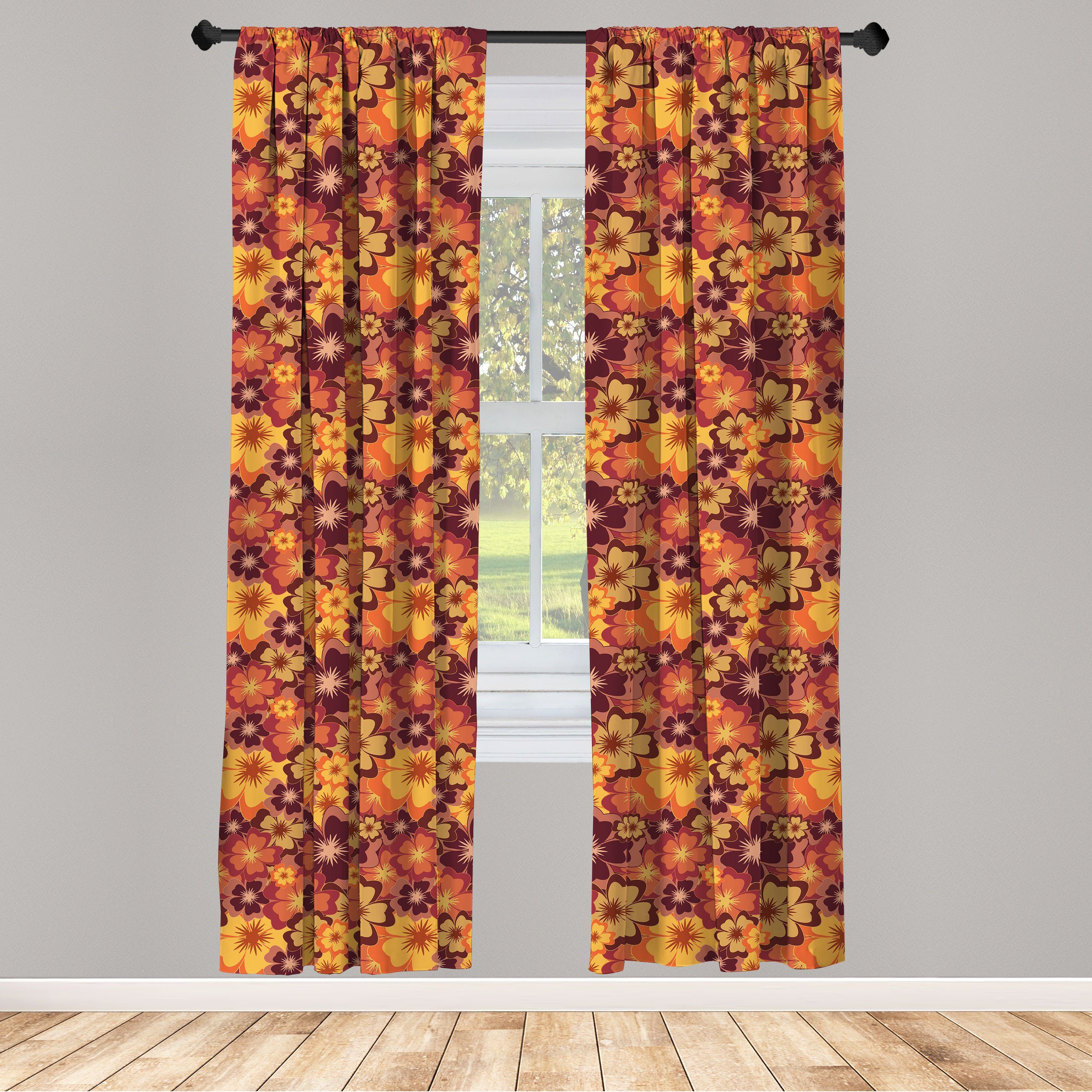 Gardine Vorhang für Wohnzimmer Schlafzimmer Dekor, Abakuhaus, Microfaser, Blumen Blumen des Herbstes Art-Kunst