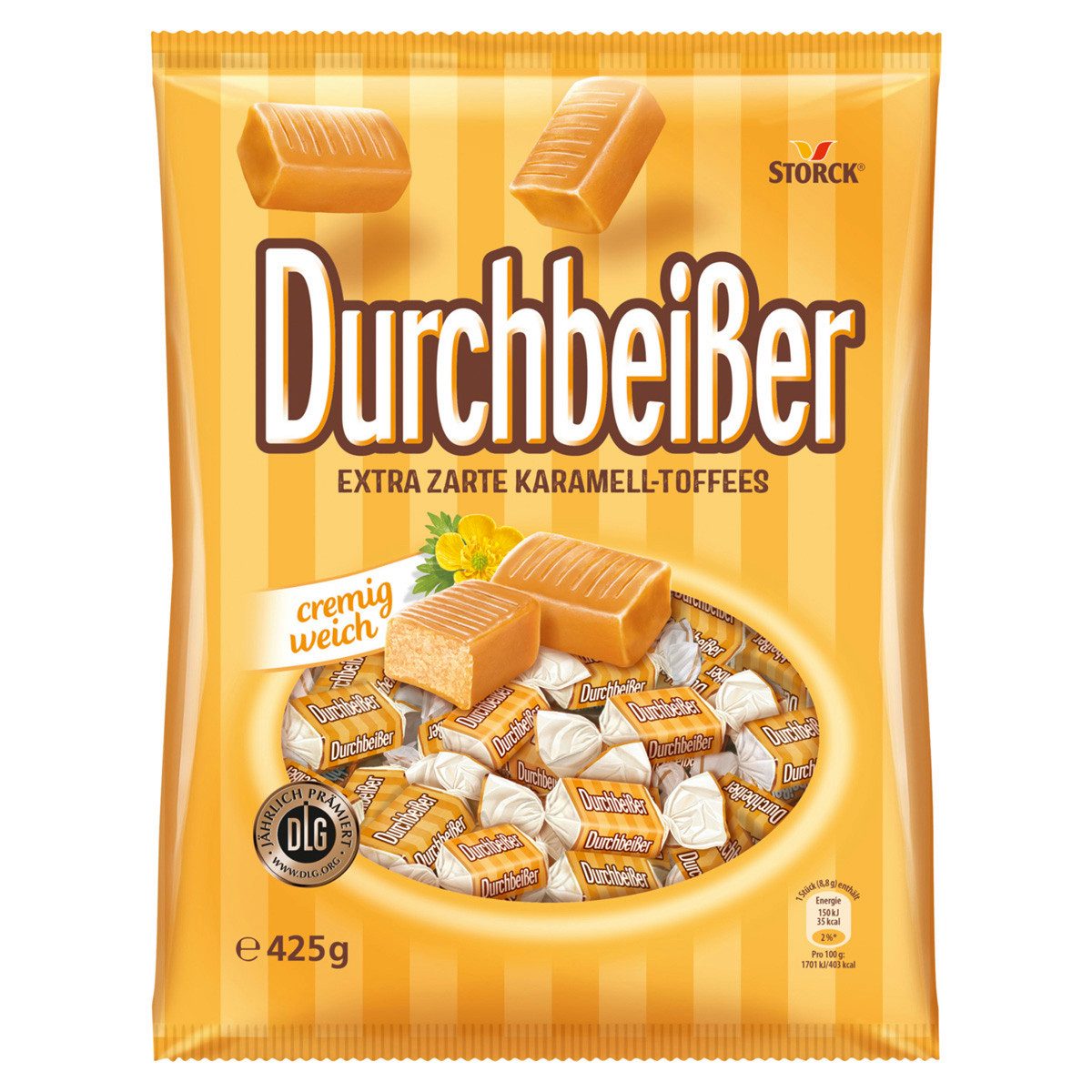 STORCK Süßigkeit, Storck Durchbeißer Extra Zarte Karamell Toffees cremig weich 425g