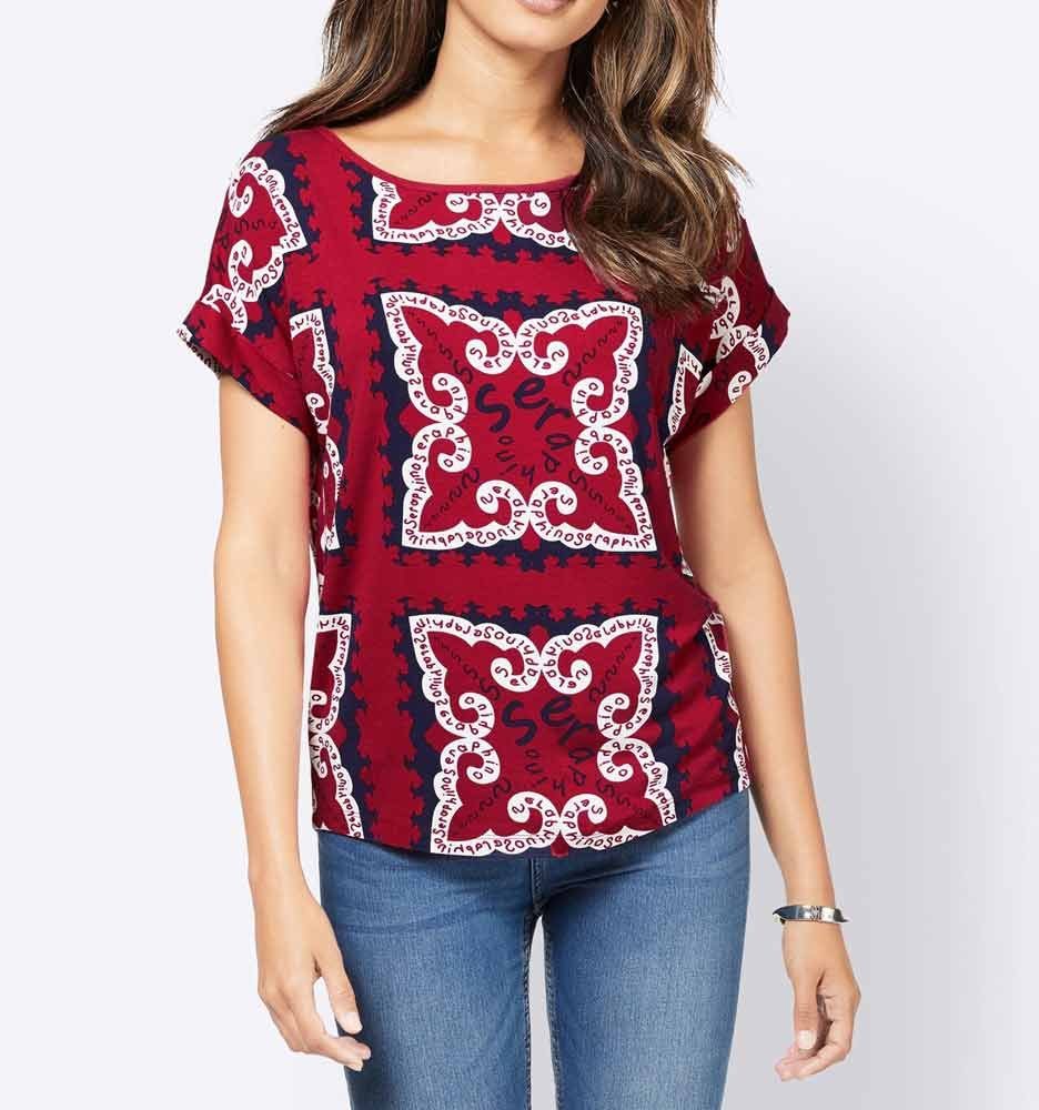 Druckshirt, L rot-marine-weiß L Print-Shirt Damen CRéATION creation