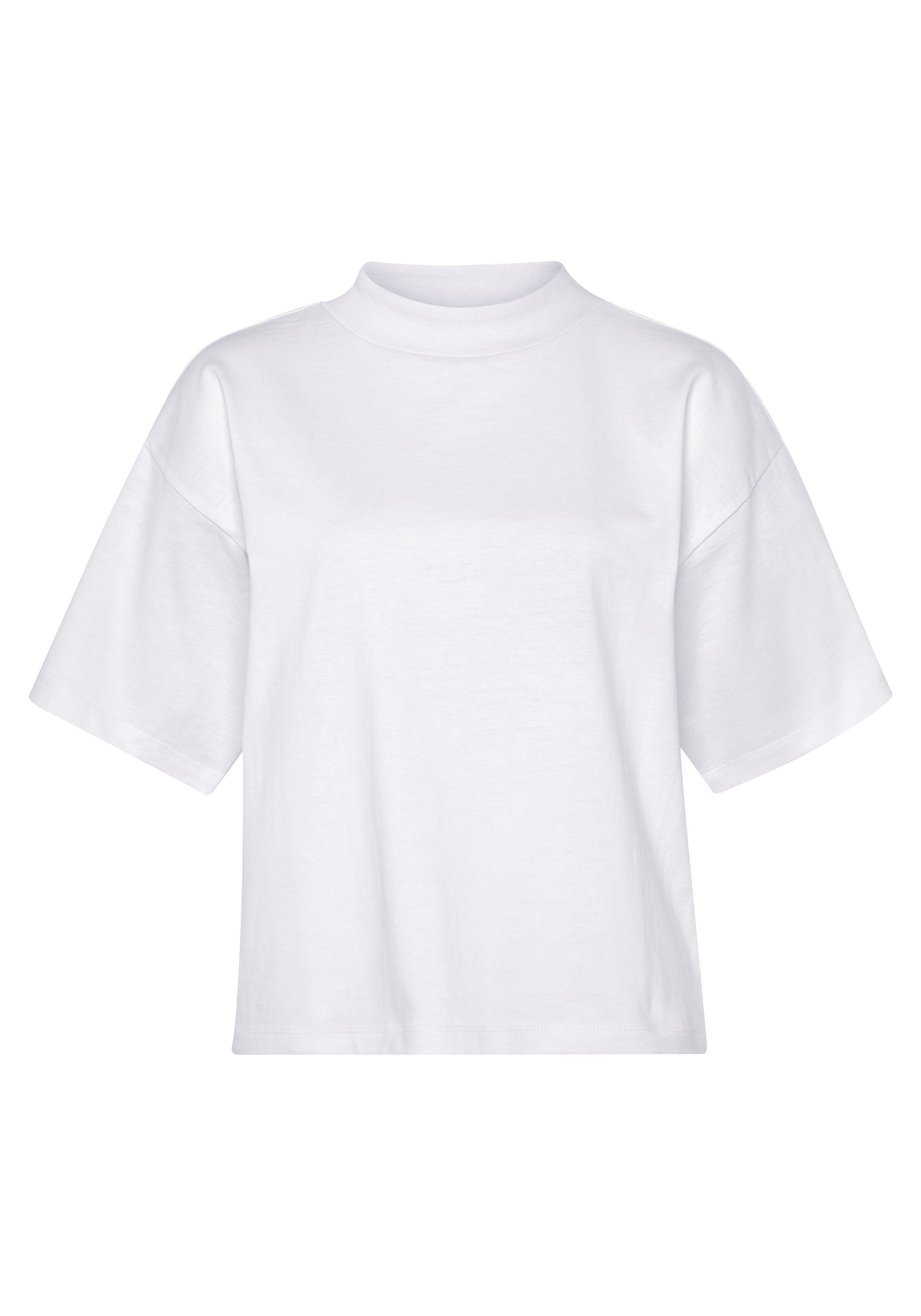 AJC breitem modisch Oversize-Shirt weiß mit Rippen-Rundhalsausschnitt
