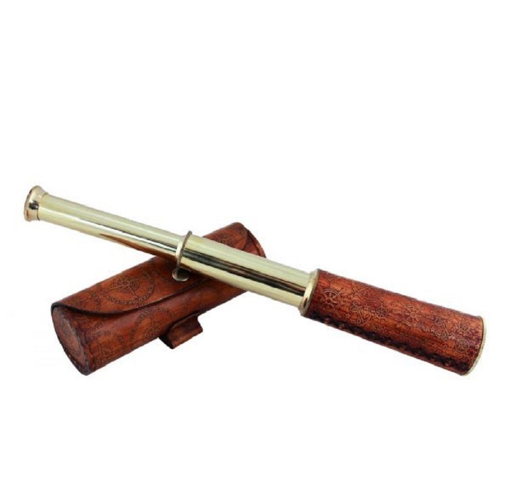 Dekoobjekt Teleskop, Marine Fernrohr, Monokular aus Messing, Lederetui