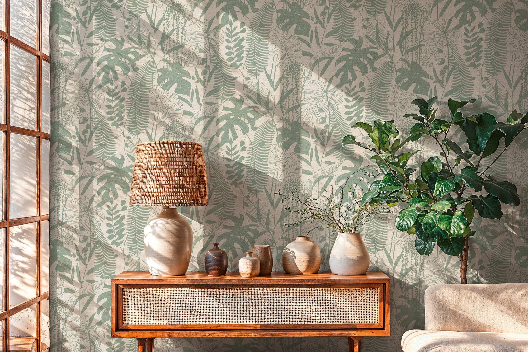 A.S. Création Vliestapete Cuba II Tropische Blätter, leicht strukturiert, floral, tropisch, Retro, Feines Blattdesign mit filigranen Linien und natürlicher Optik