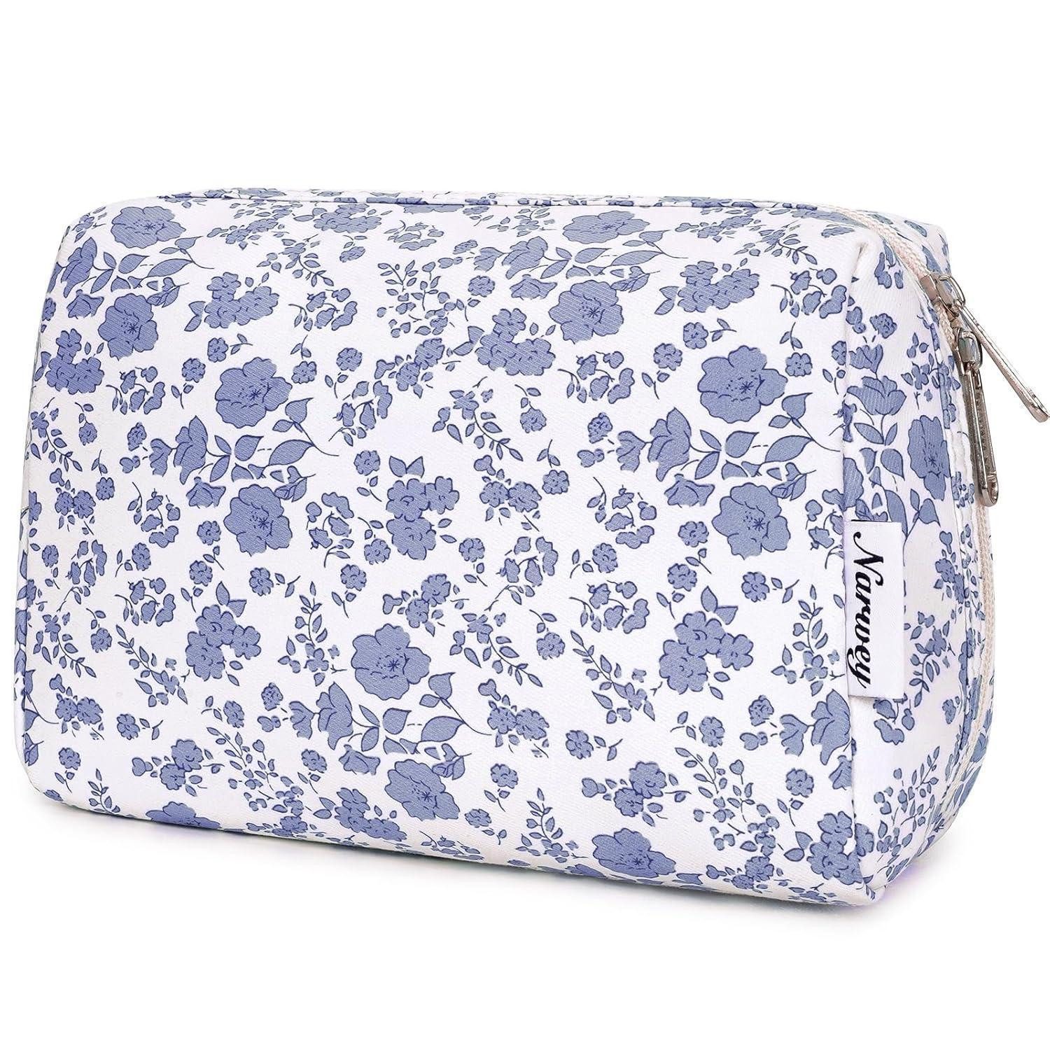 LuxusKollektion Kosmetiktasche Makeuptasche Damen Kosmetiktasche Kleine Graublaue Blume L