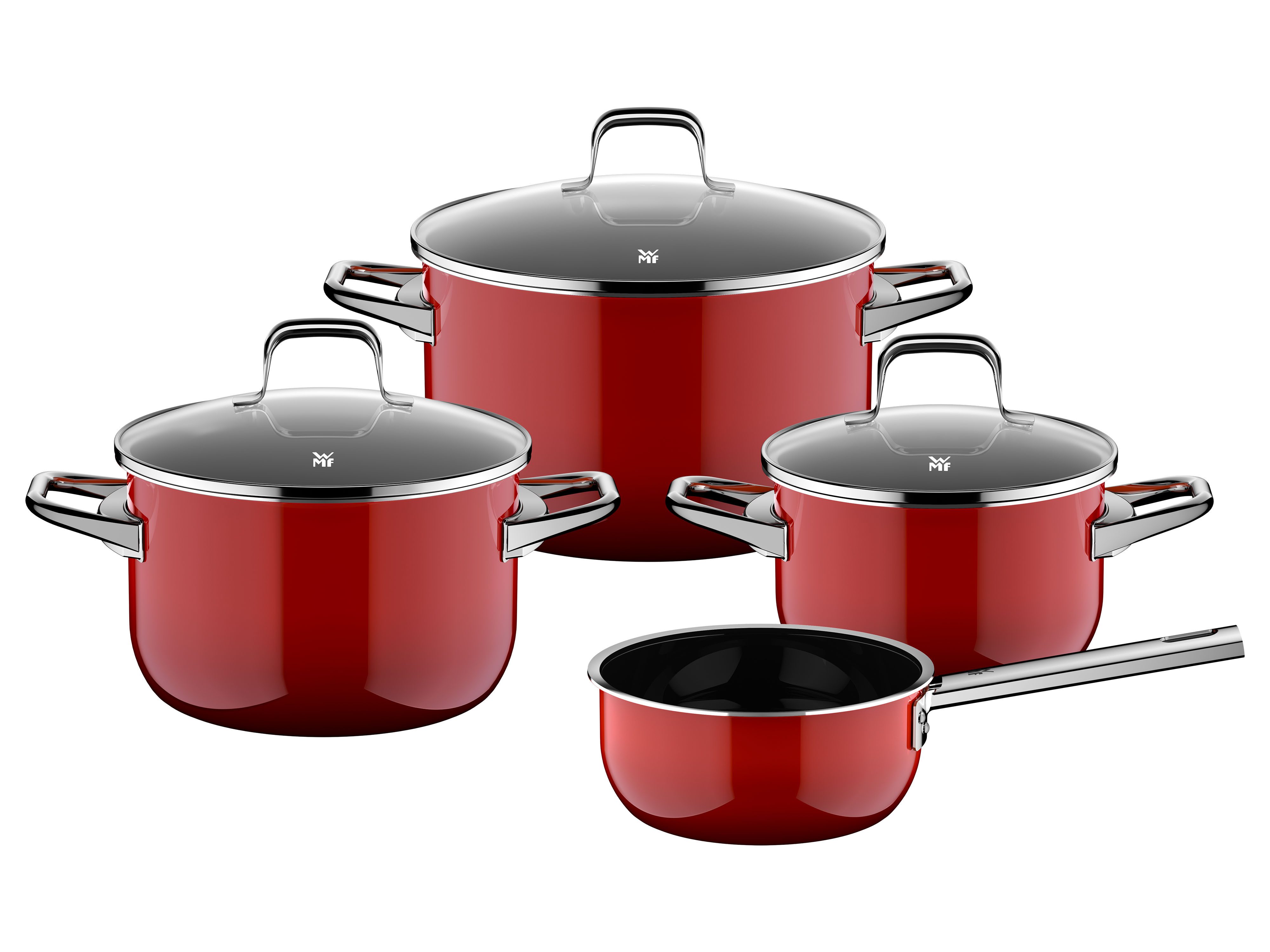 WMF Topf-Set Fusiontec Essential Pro, Edelstahl, Glas (Set, 7-tlg), kratzfeste Oberfläche, wärmereduzierende Hohlgriffe, Made in Germany