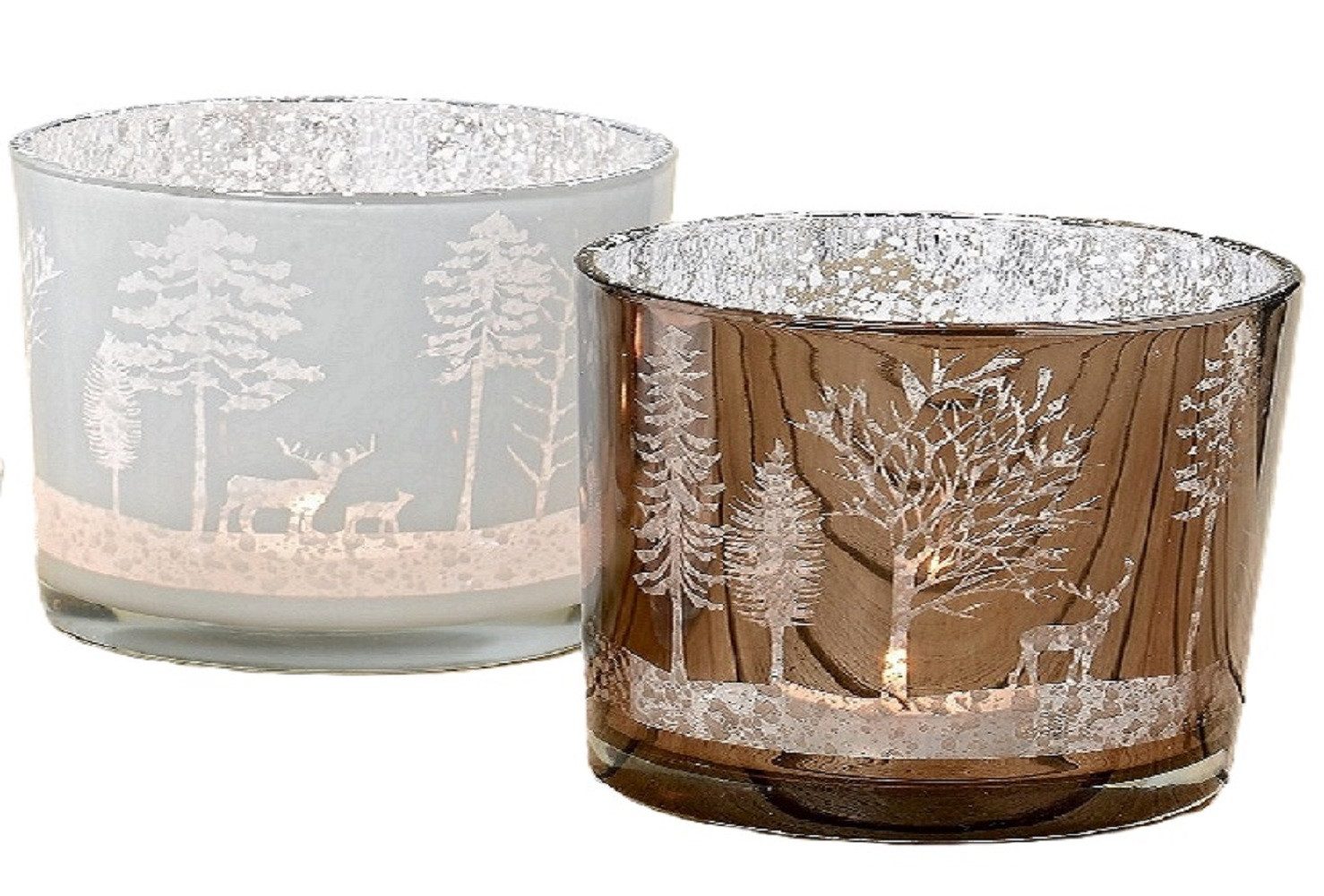 BOLTZE GRUPPE GmbH Windlicht Windlicht Meldorf Hirsch Glas lackiert weiß braun H.8 Ø.7 cm 2er Set