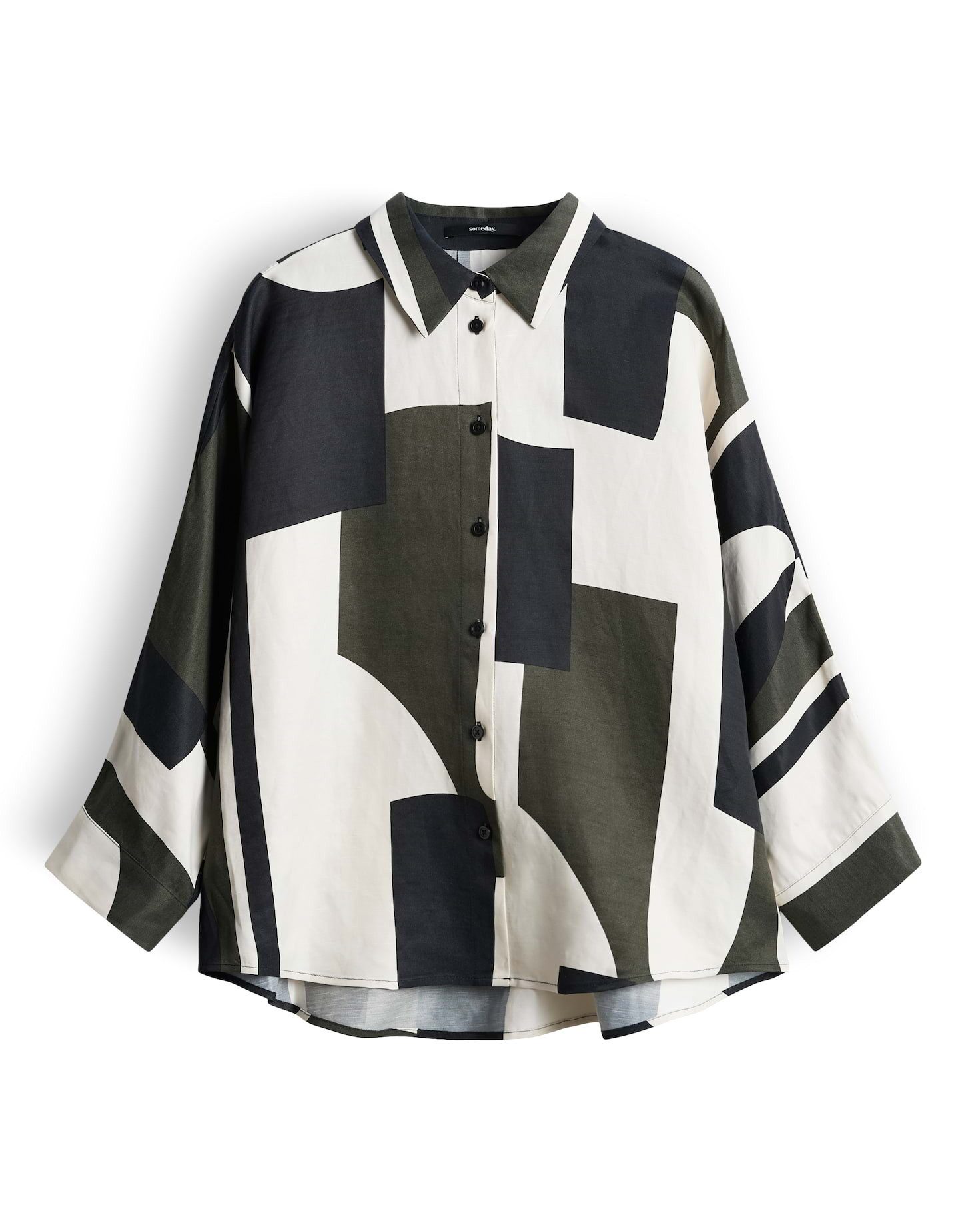 someday Kurzarmbluse Zamila aus Viskose-Leinen-Mix mit Print Mit Print und femininer Rückenfalte für fließende Looks
