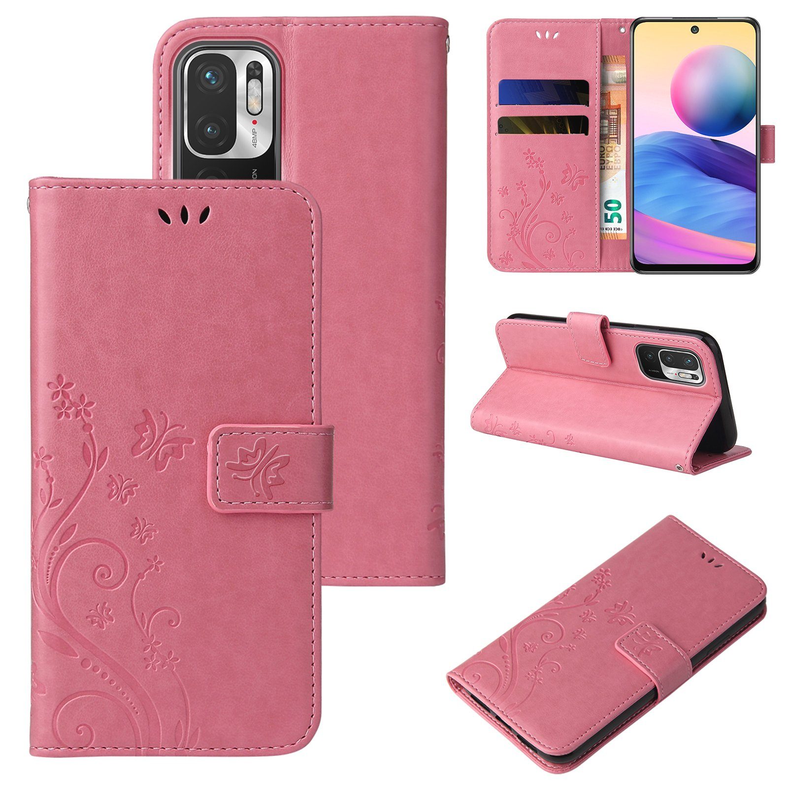 Tec-Expert Handyhülle Cover Tasche Hülle für Xiaomi Redmi Note 10 5G 6,5 Zoll, Klapphülle Case mit Kartenfach Fliphülle aufstellbar, Motiv Blumen