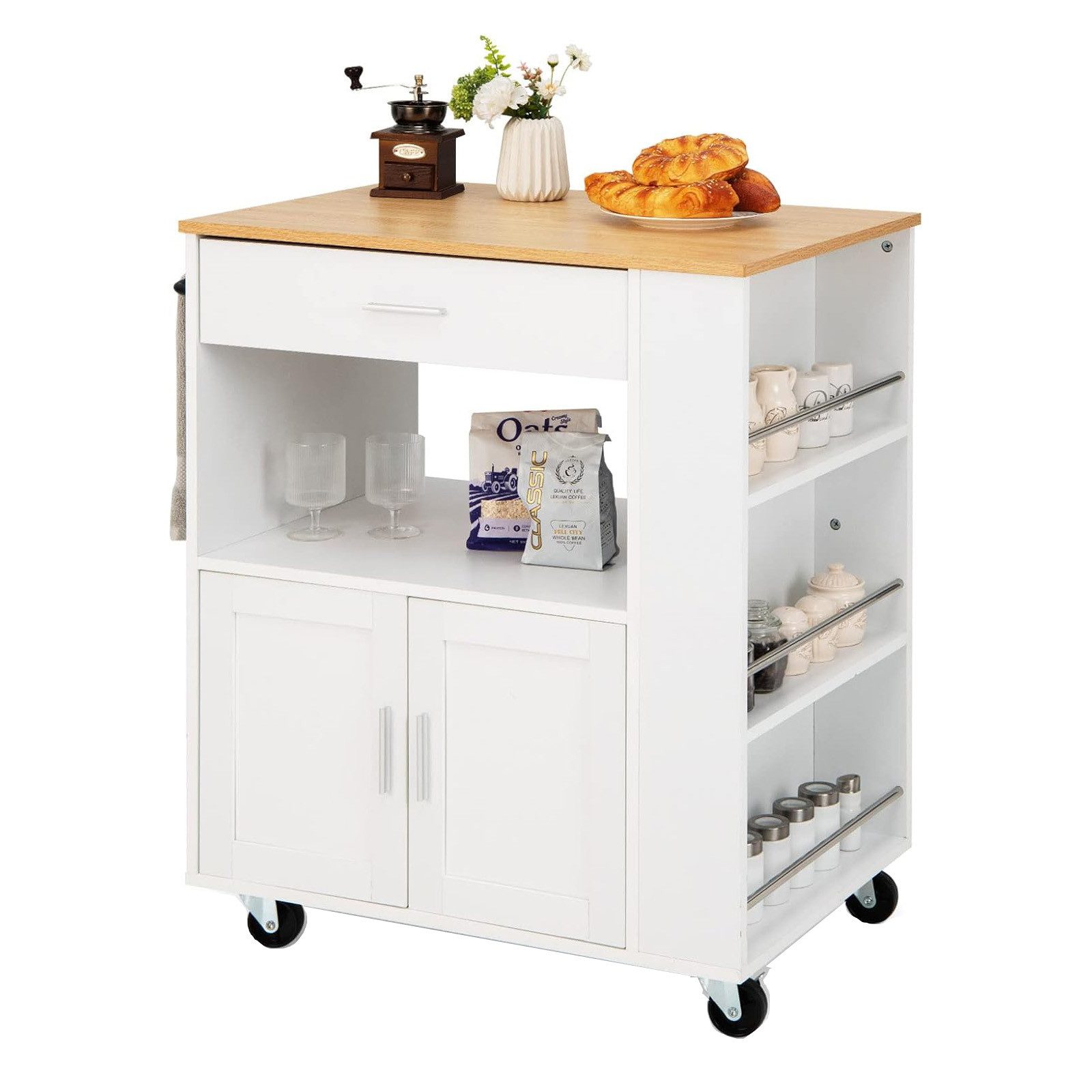 KOMFOTTEU Küchenwagen Servierwagen, mit Schublade, zweitüriger Schrank