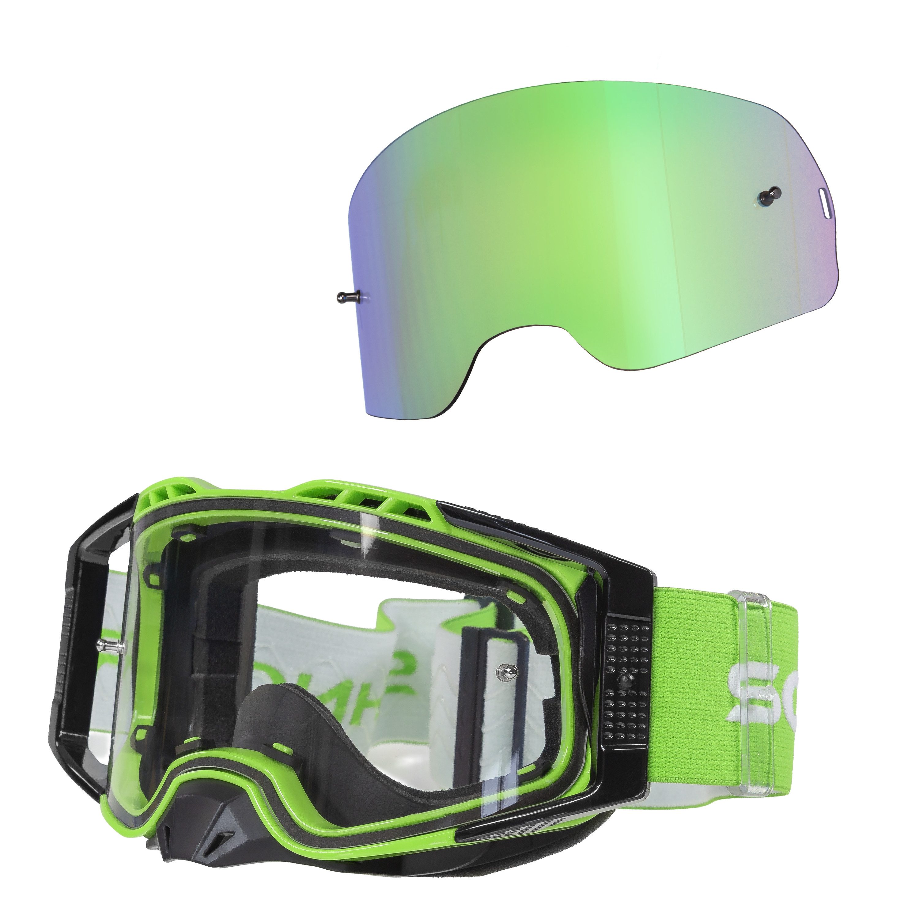Sportbrille MX Pro Motocross Brille Anti-Fog Tear-Off Roll-Off Wechselglass Grün
