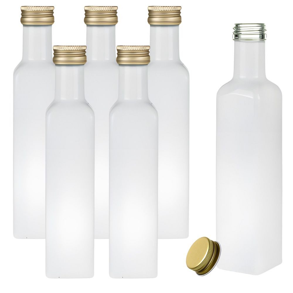 Ölspender 6 Ölflaschen 250 ml weisse Glasflasche 0,25 L mit Deckel & Etiketten