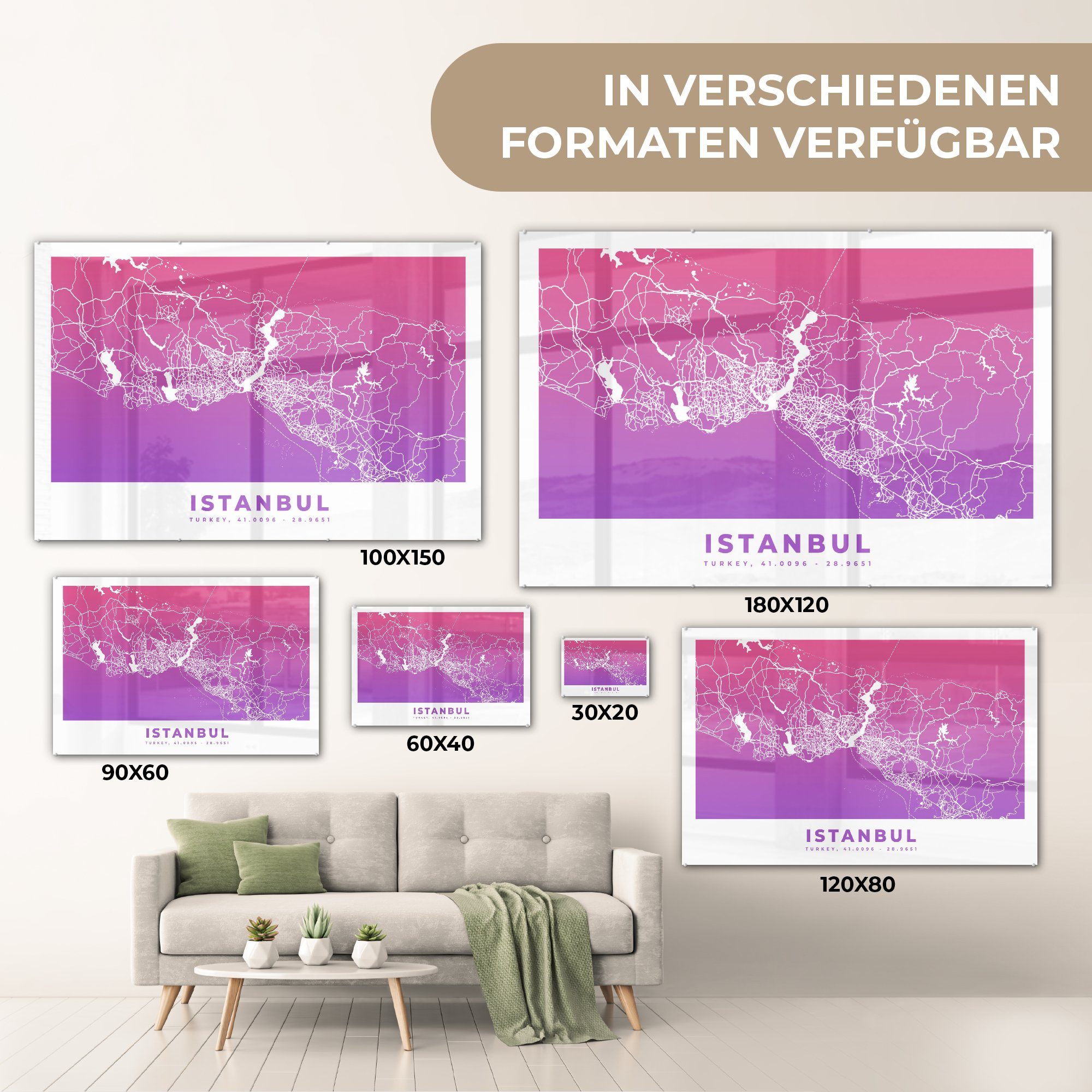 MuchoWow Acrylglasbild Acrylglasbilder Schlafzimmer Türkei St), - & Istanbul (1 - Stadtplan, Wohnzimmer