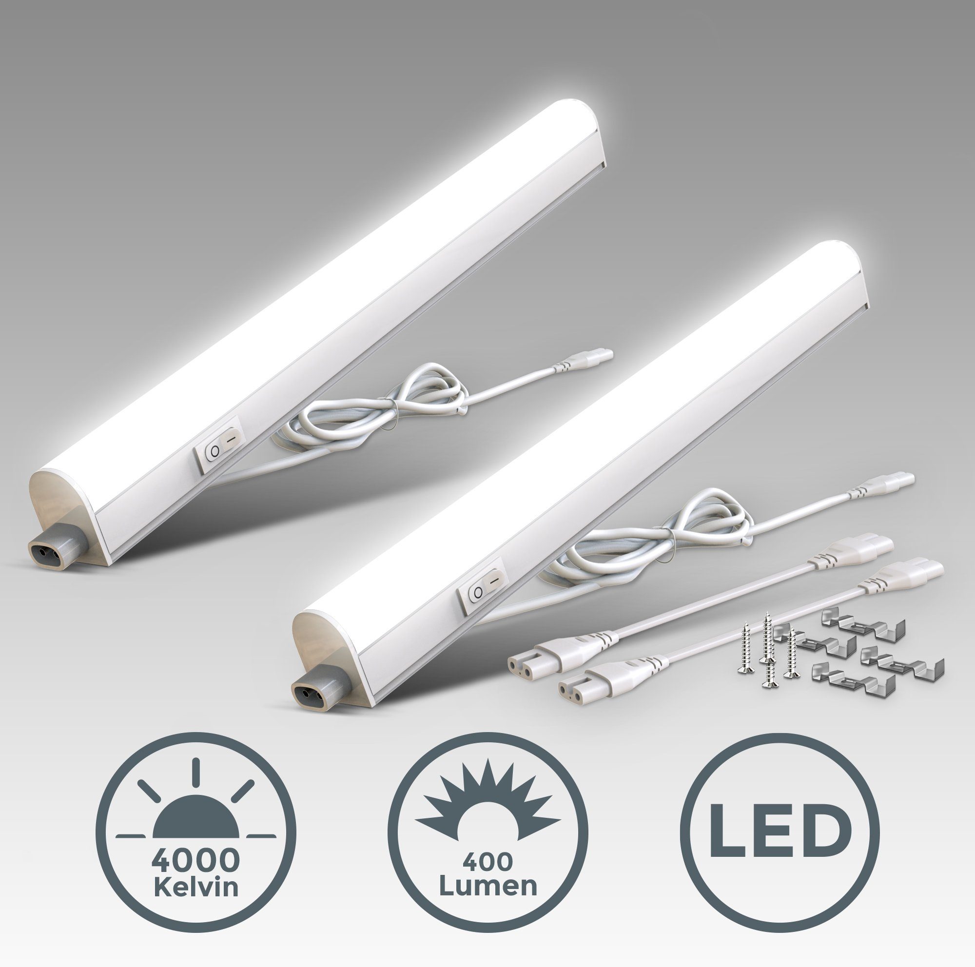 B.K.Licht Unterschrankleuchte Set 4W, Unterbauleuchten, 31.3cm, durch fest 4.000K integriert, L: LED Neutralweiß, Stecksystem 2er Licht, BK_UL1514 Lichtleisten, LED Neutralweißes 400Lm, Erweiterbar