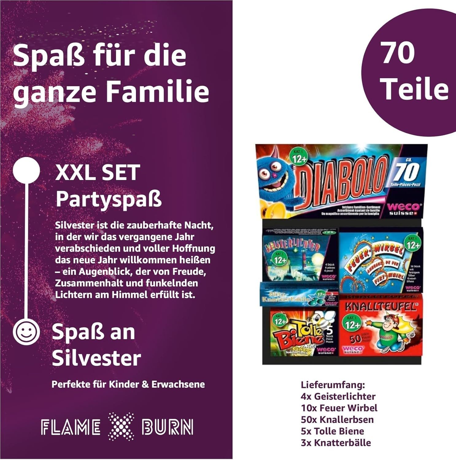FlameXBurn Geburtstagskerze Diabolo Set 70 Teile für Silvester Jugendfeuerw günstig online kaufen