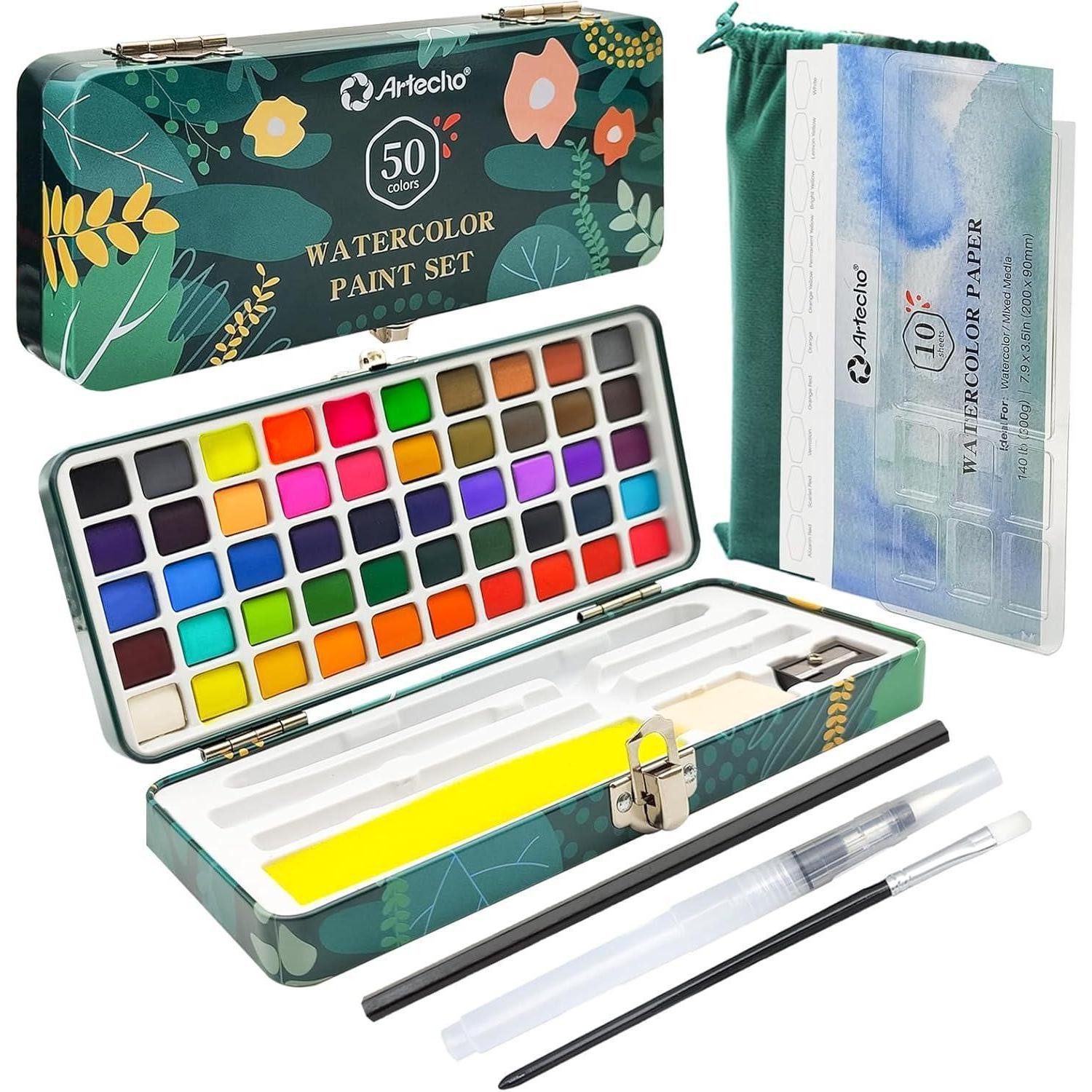 LuxusKollektion Aquarellstifte Aquarellfarben Set 50 Farben inkl. 4