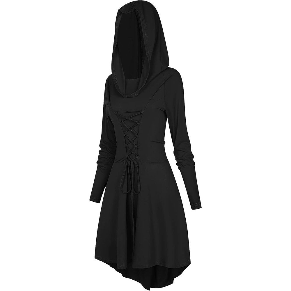 GelldG Sonnenhut Damen Kleidung, Halloween Kostüm, Renaissance, mit Kapuze, Karneval schwarz(96cm)