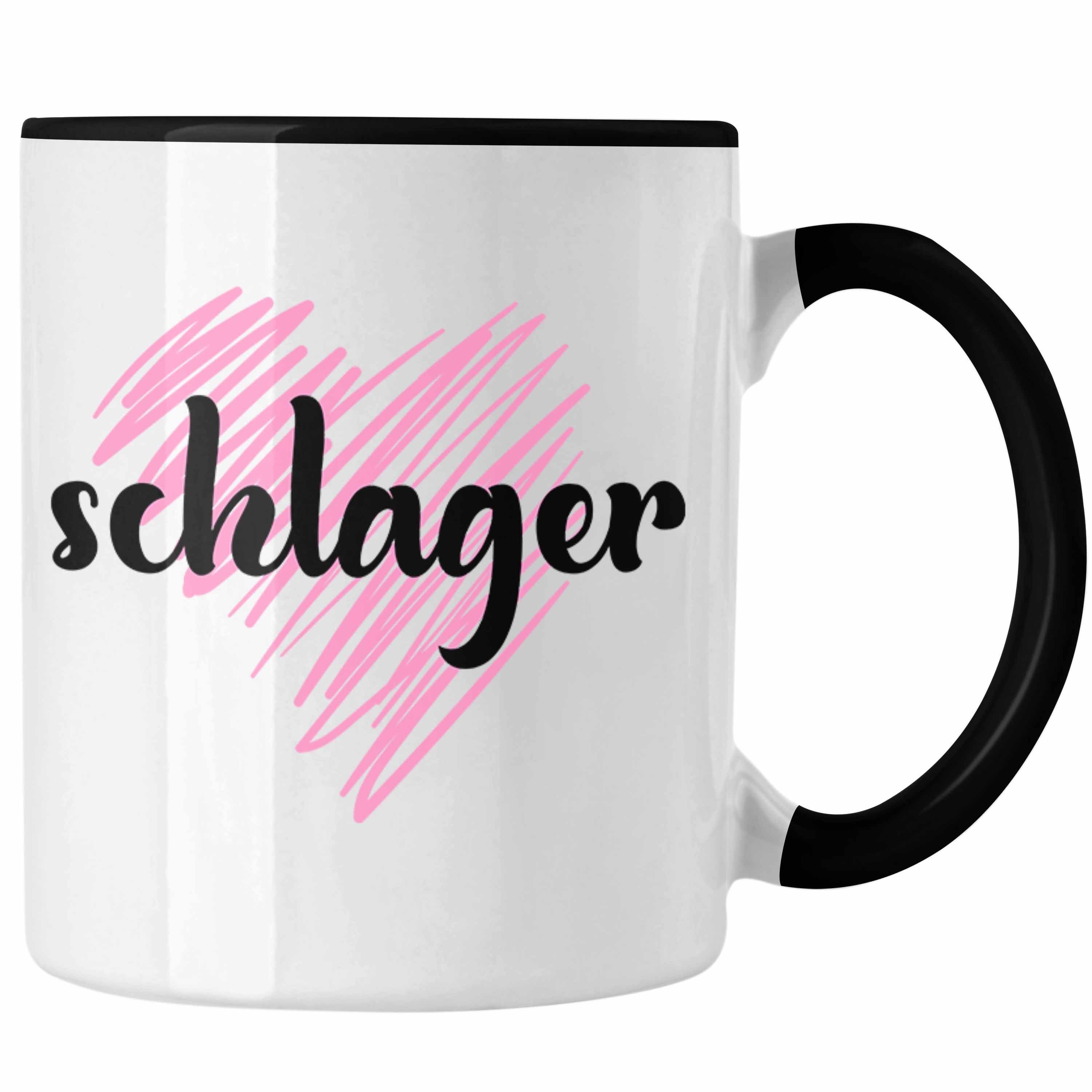 Trendation Tasse Tasse Geschenk für Schlager Fans Tasse Musikmotiv Spruch Schwarz