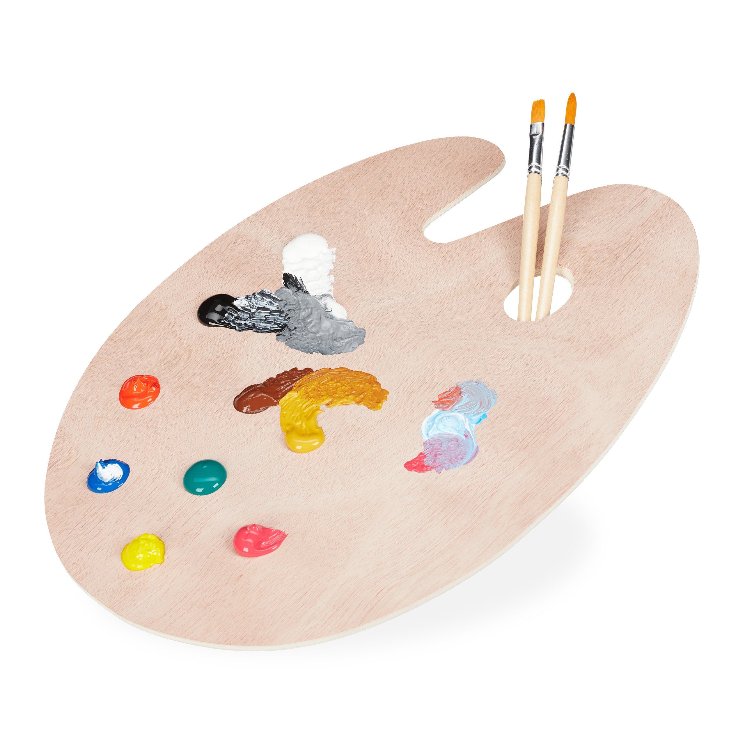 relaxdays Malpalette 3 x Mischpalette aus Holz Größe L