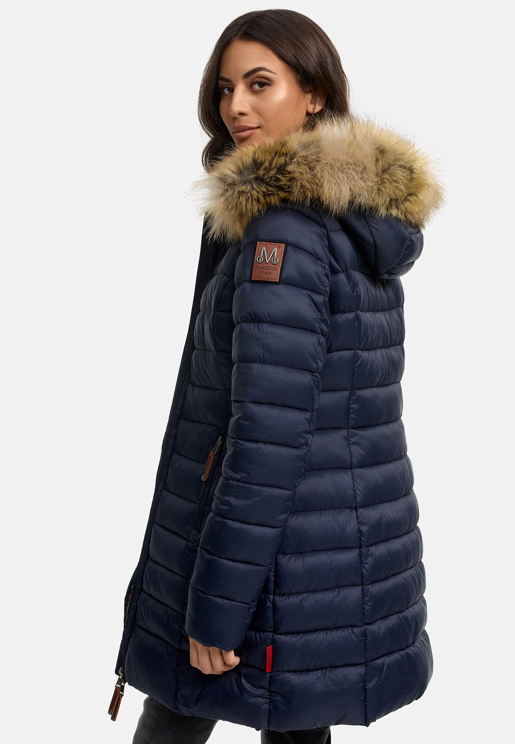 Marikoo Steppmantel Rose-Stepp zeitloser Winterparka mit großer Kunstfellkapuze