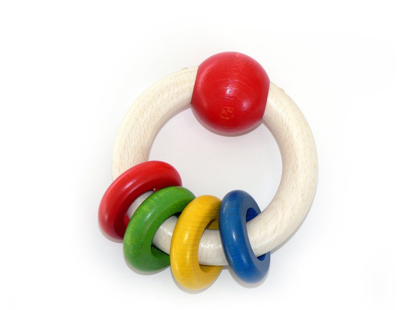 HESS SPIELZEUG Greifspielzeug Babyspielzeug Rundrassel mit 4 Ringen BxLxH 100x40x95mm NEU