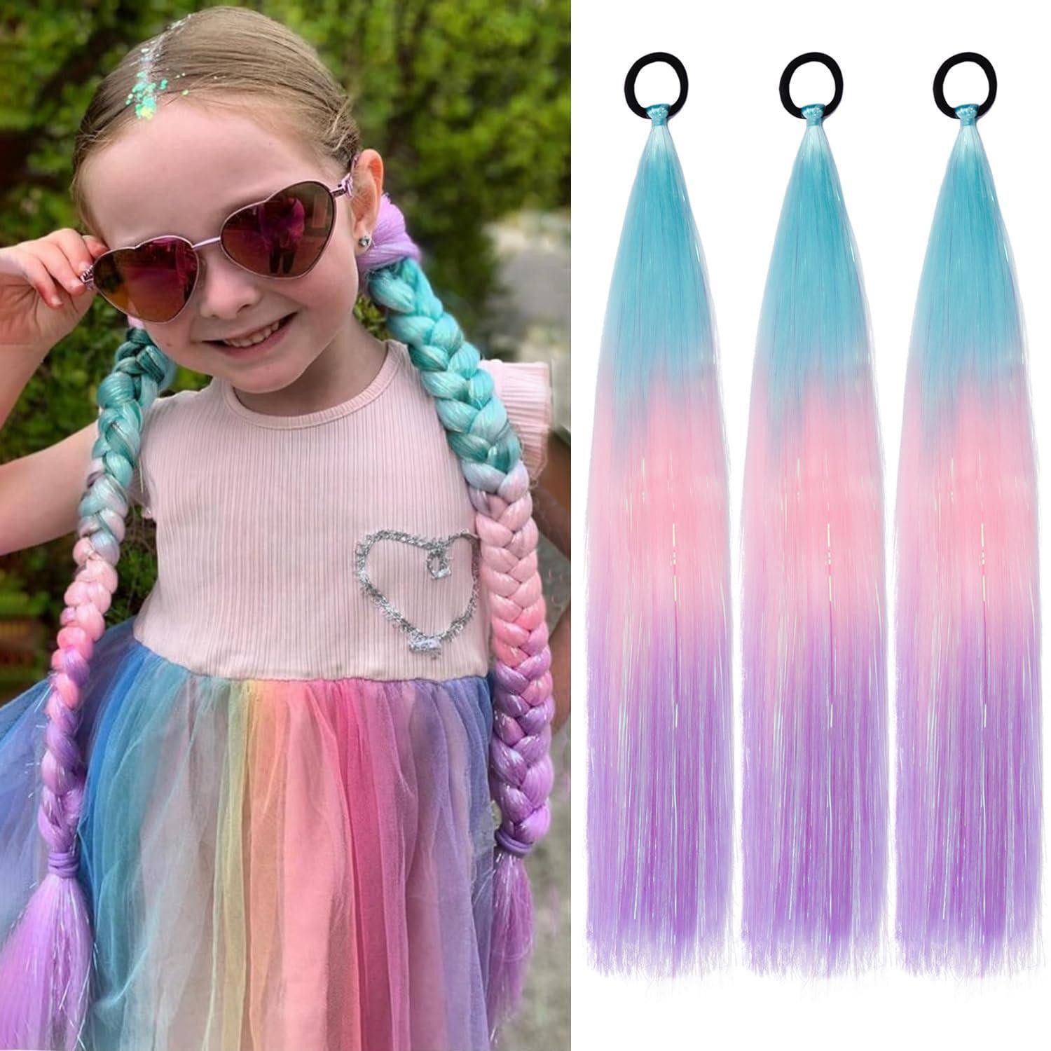 LuxusKollektion Kunsthaar-Extension Haarverlängerung Zopf Pferdeschwanz Synthetik 60 cm Blau Rosa Violett
