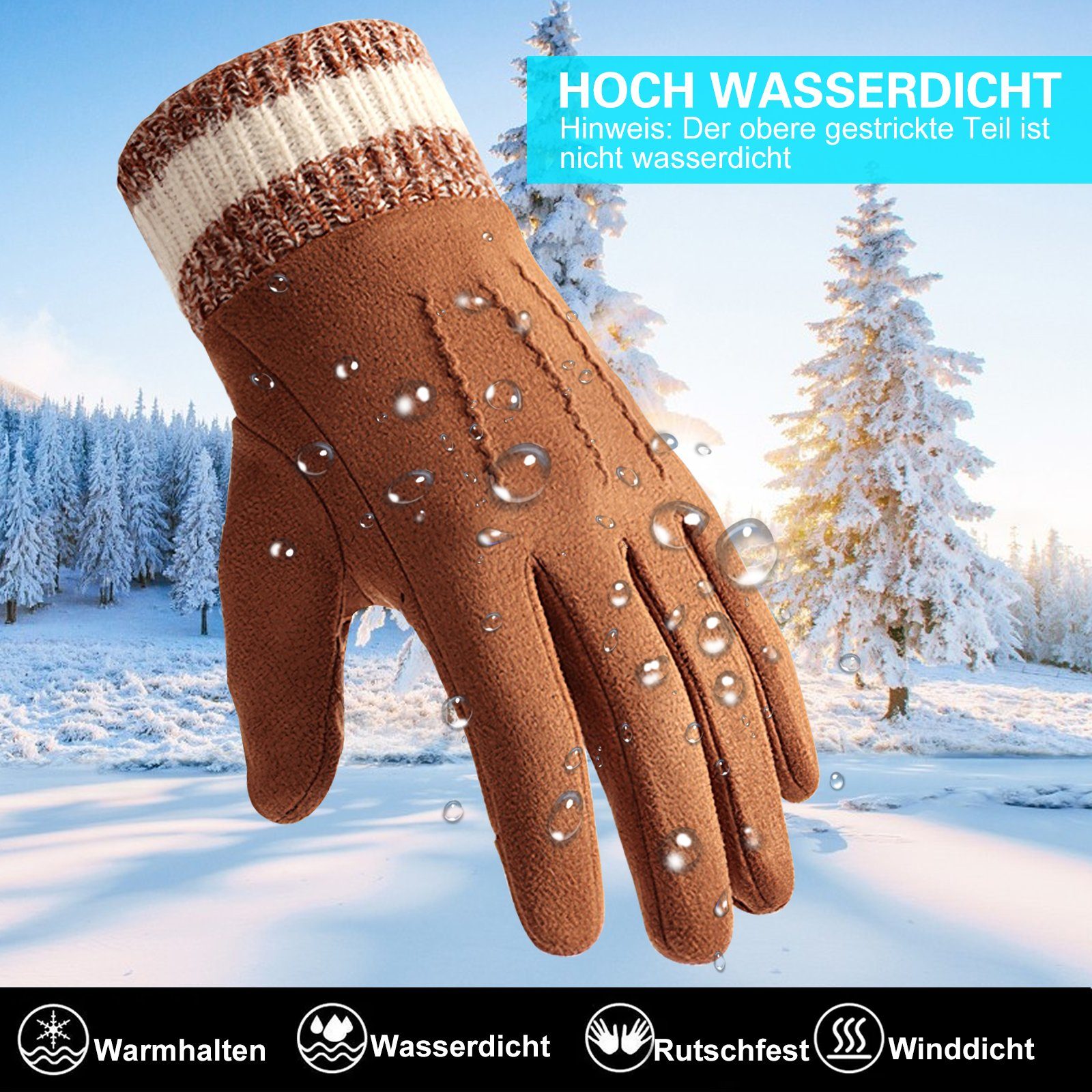 Thermohandschuhe für Winterhandschuhe Damen Winddicht, Strick (Sport Ski Handschuhe Futter) mit Warm Outdoor Kamel Gloves EXTSUD Fingerhandschuhe Radfahren Reithandschuhe