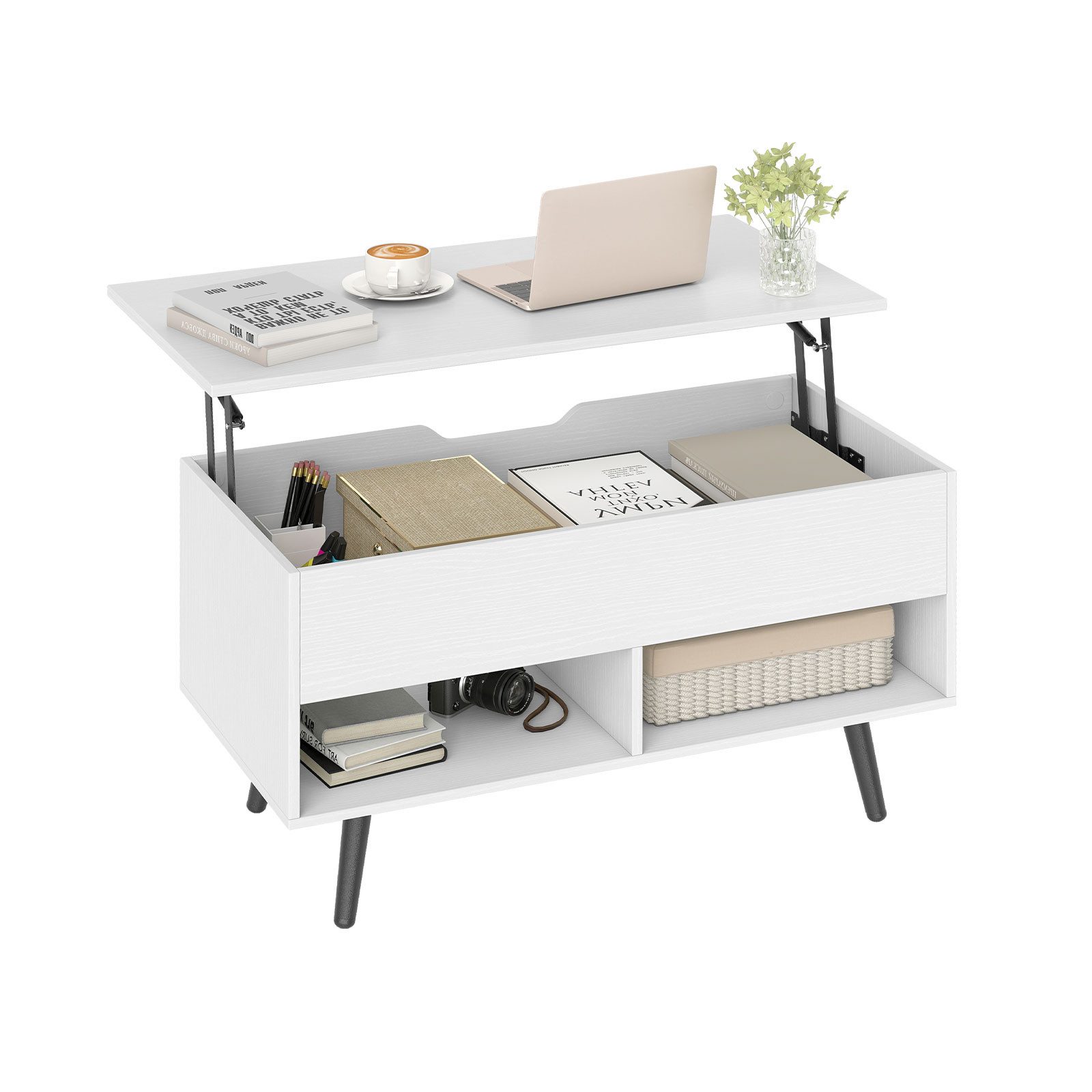 KOMFOTTEU Couchtisch, Kaffeetisch mit anhebbarer Tischplatte, 80 x 40 x 46-60 cm