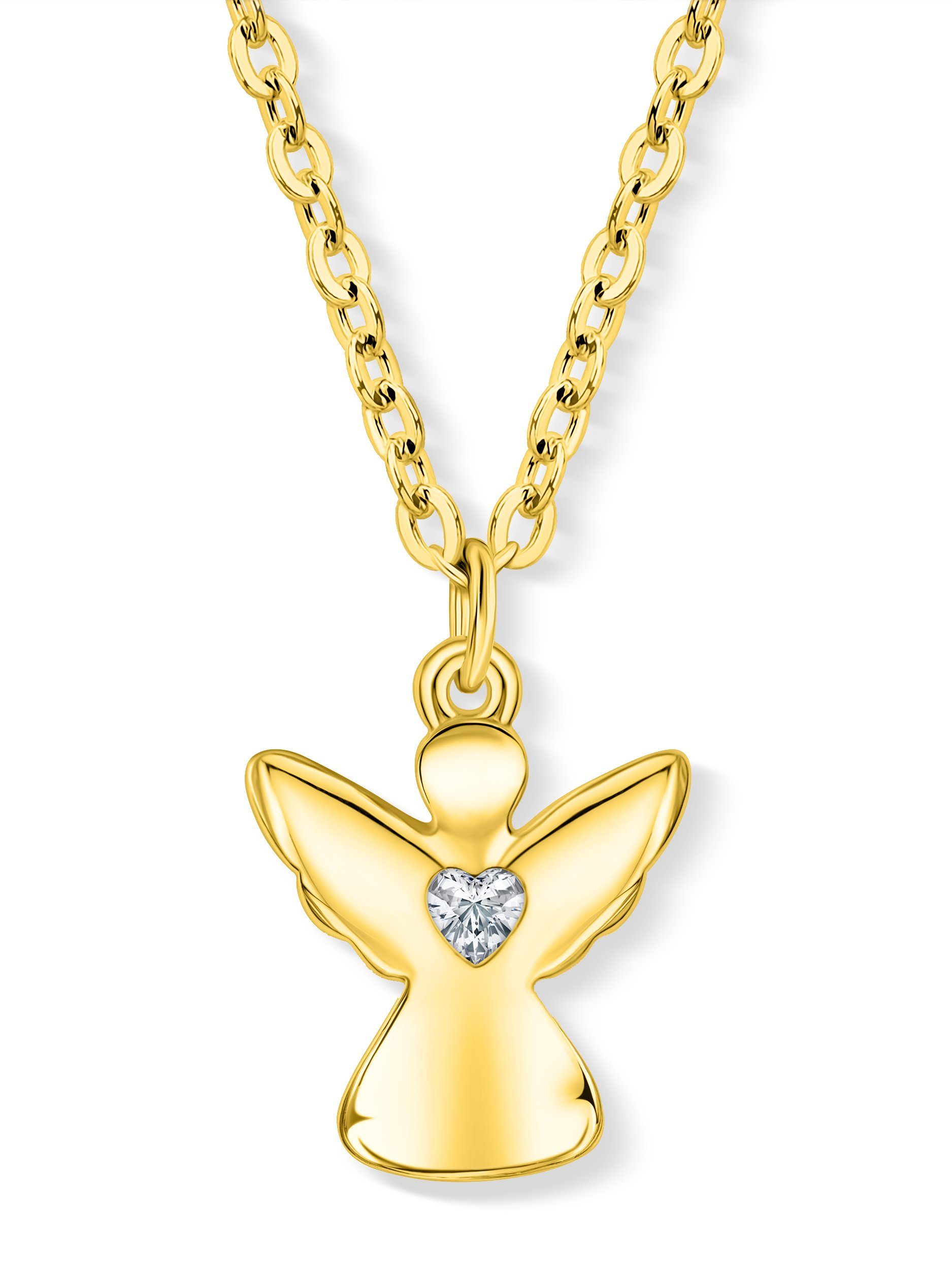VIASOUL Kette mit Anhänger Engel Glanz Gold Mädchen Herz, Kinder-Schmuck, mit Kette Schutzengel für stahlender Halskette