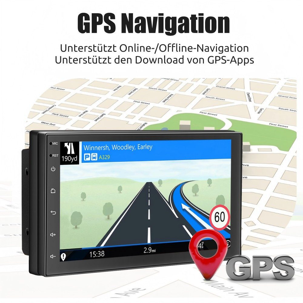ESSGOO 7 Zoll Doppel 2 DIN Android 14 4+64G Autoradio (Digitalradio (DAB), FM, RDS, FM RDS Bluetooth EQ USB Apple Carplay Android Auto GPS Navi WIFI) – Bild 4 von 5