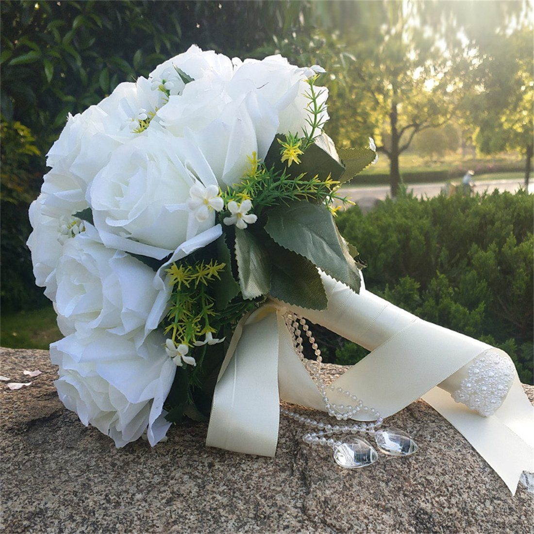 Braut Kunstblumenstrauß Requisiten, DÖRÖY Rose Beaded Bouquet,Ribbon simuliert Hochzeit Bouquet
