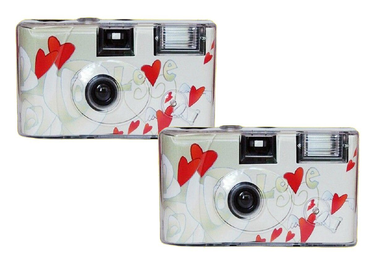 Photo Porst 2x Einwegkamera fliegende Herzen weiß MHD 12.2025 Einwegkamera