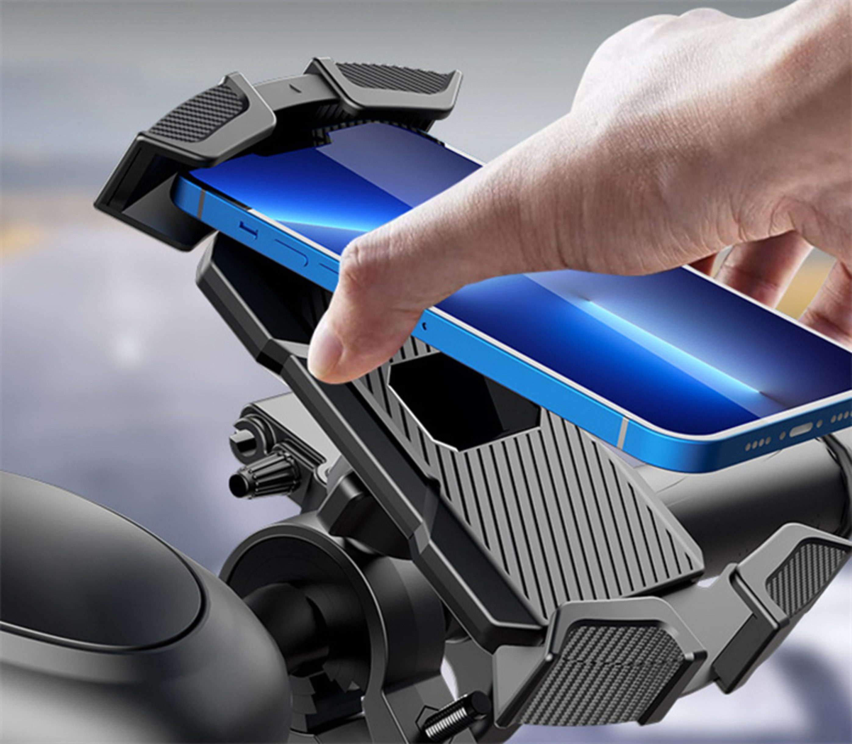 Stelby Fahrradhalter Fahrrad Handyhalterung 360° drehbare Motorrad Lenker Halterung, Stoßfeste Smartphone Halterung für E-Bike, Roller & MTB