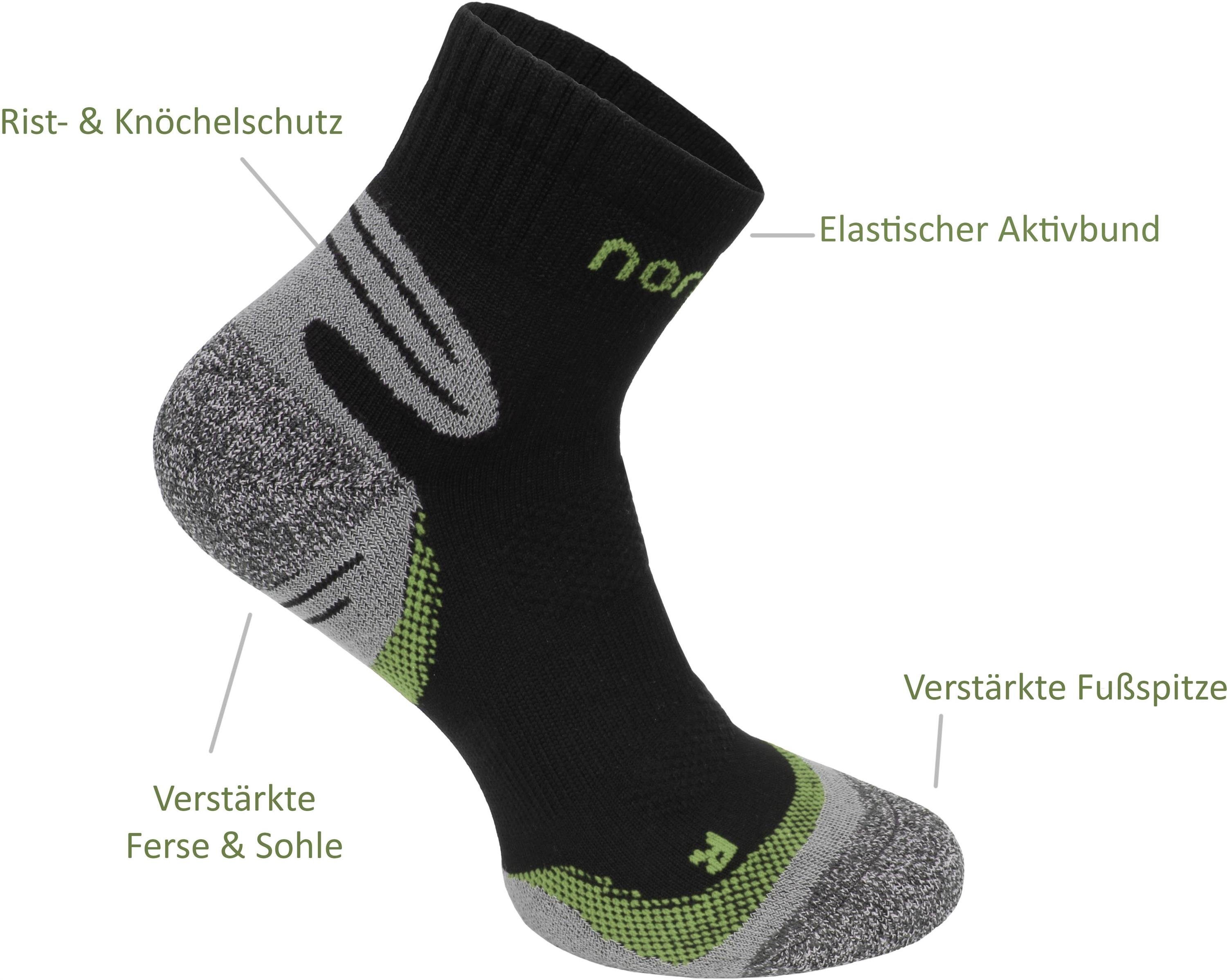 mit elastischem (3 kurzer Schaft normani Schwarz/Grün Aktivbund Paar) Laufsocken