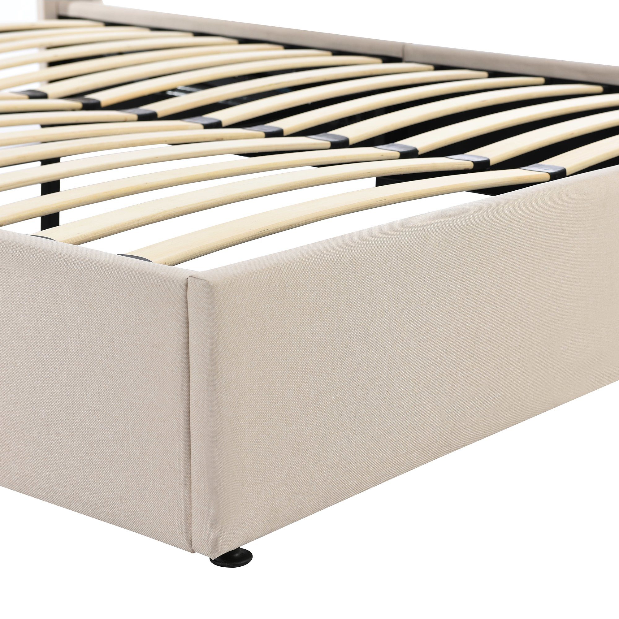 Polsterbett Leinen Metallrahmen Bett aus Hydraulisches mit Matratze), OKWISH (140x200cm Lattenrost Bett Beige Stauraumbett ohne