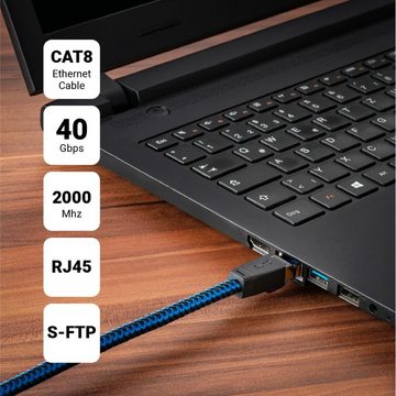 SEBSON LAN Kabel 1m CAT 8 - Netzwerkkabel 40 Gbit/s 2000MHz - RJ45 Stecker Netzkabel, (100 cm)