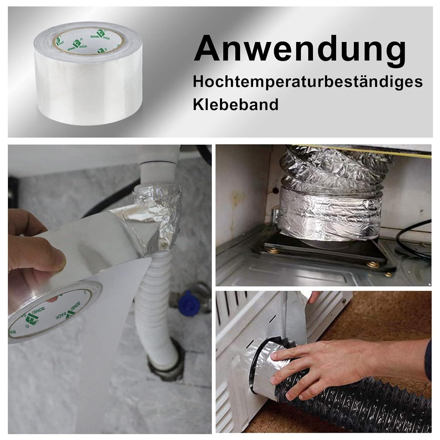 FELIXLEO Klebeband Aluminium Klebeband 75mmx50m Hitzebeständig Selbstklebend Dichtband (1-St) – Bild 5 von 5